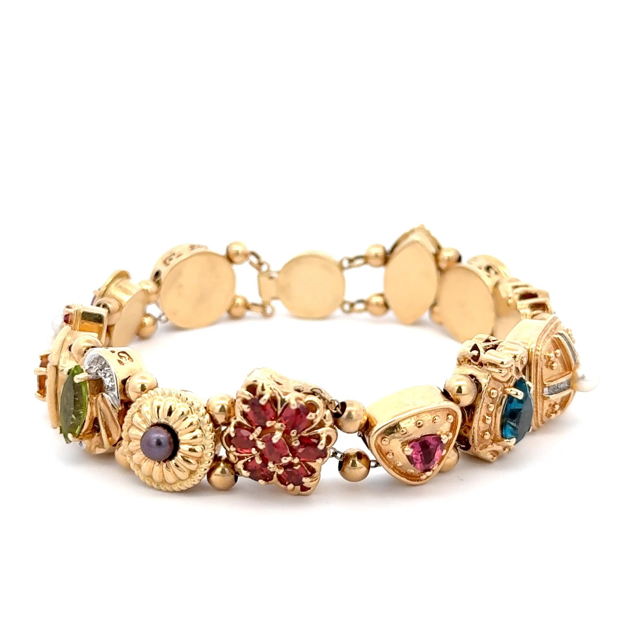 Slide Bracelet with Semi-precious Gemstones 14K Yellow Gold For Sale 2