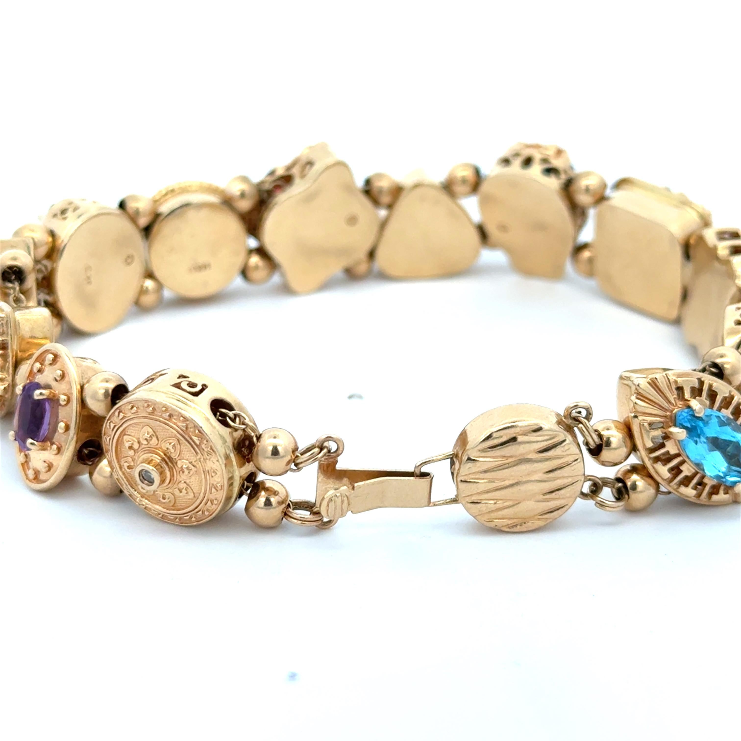 Slide Bracelet with Semi-precious Gemstones 14K Yellow Gold For Sale 3