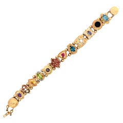 Vintage Slide Bracelet with Semi-precious Gemstones 14K Yellow Gold