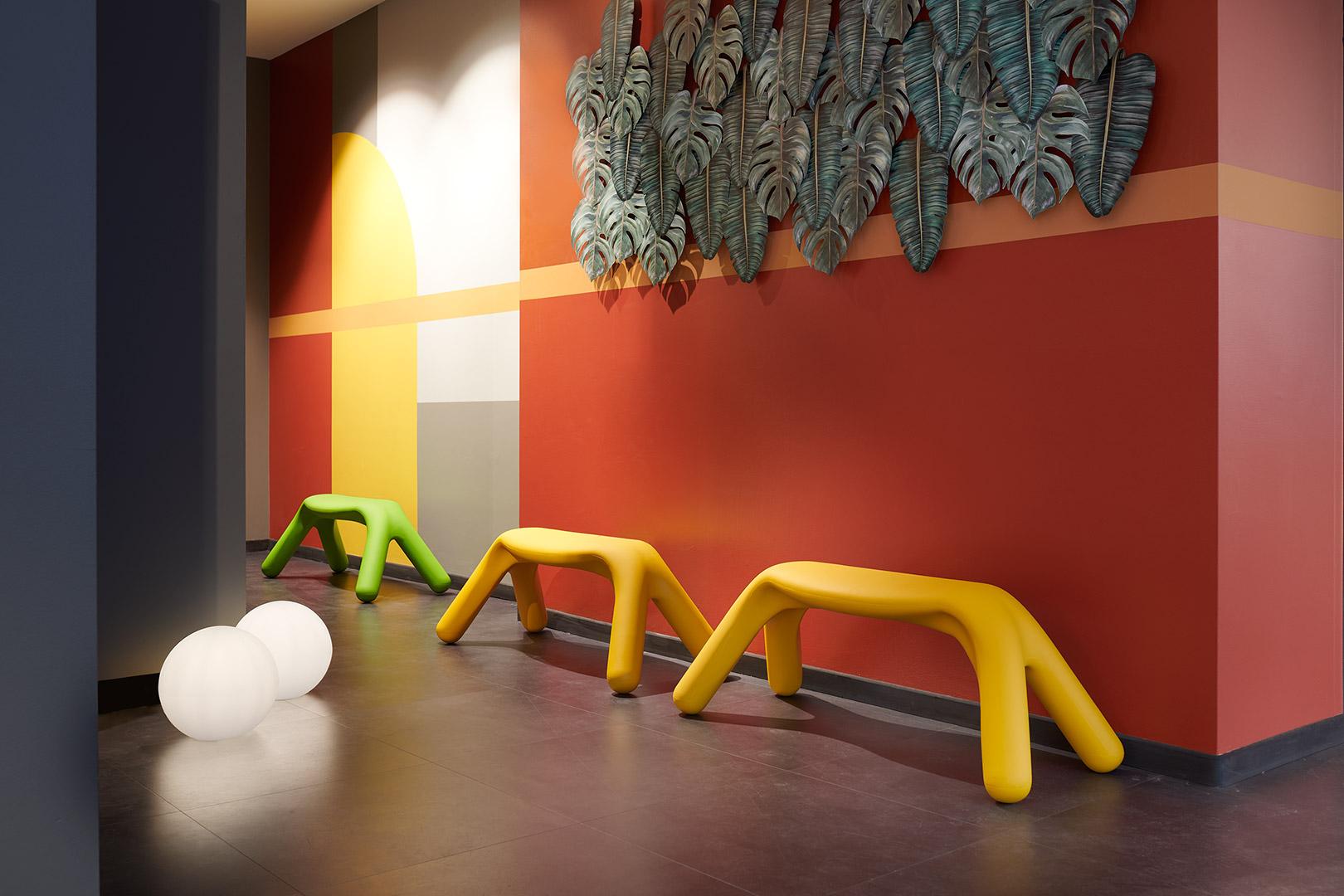 Plastic Slide Design Atlas Bench in Saffron Yellow by Giorgio Biscaro For Sale