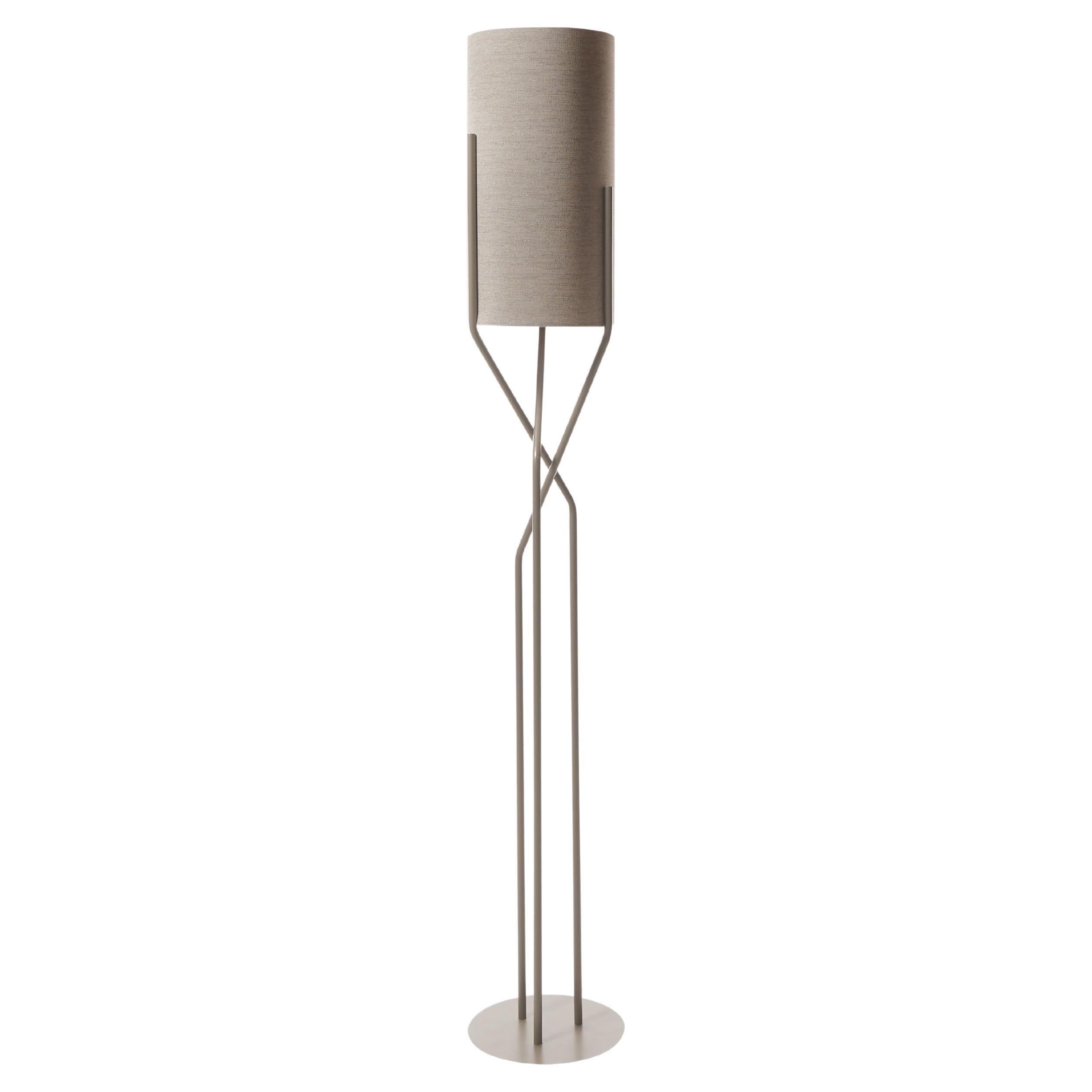 Slide Design Aura Floor Lamp in Melange Ecru Lampshade with Pearl Gray Stem For Sale