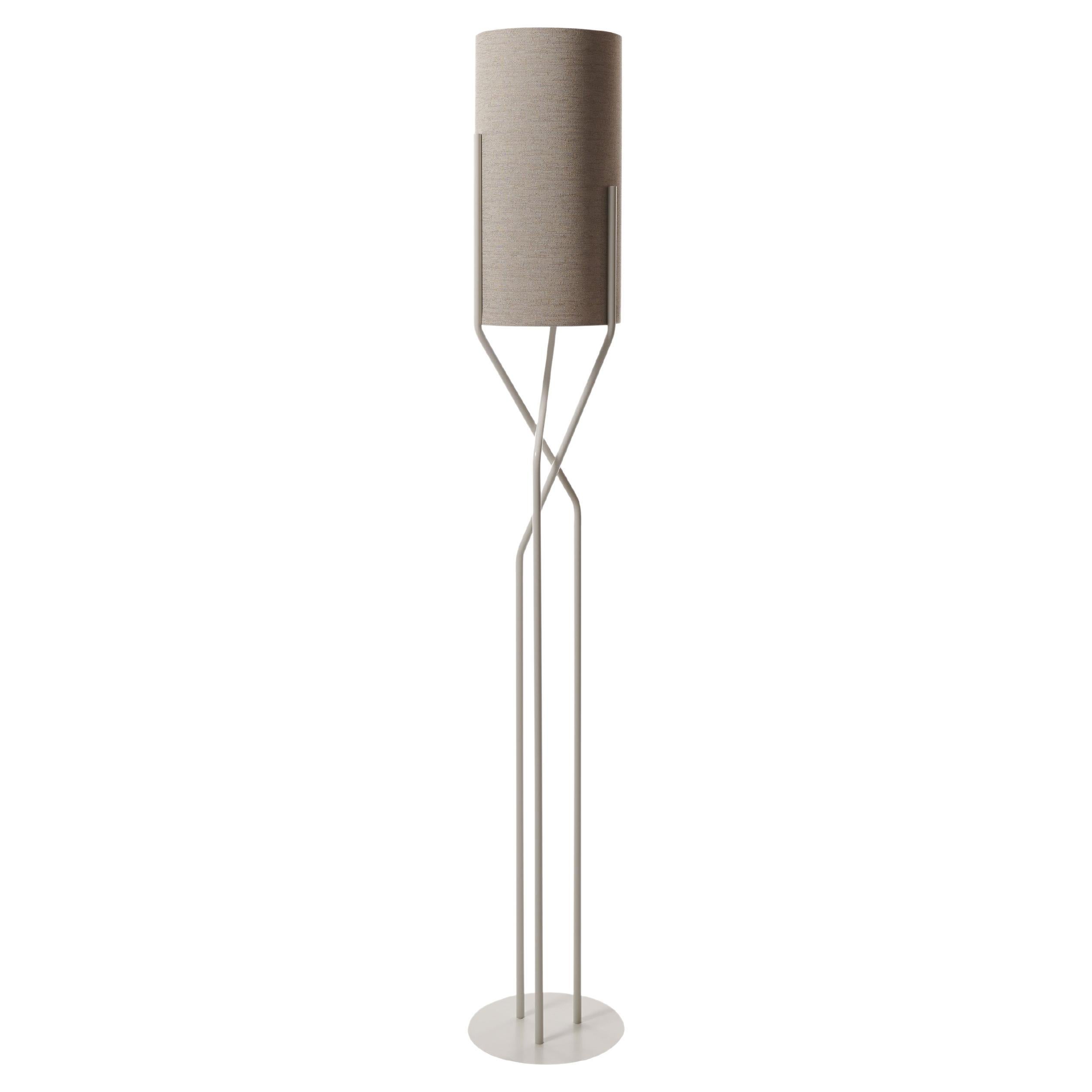 Slide Design Aura Floor Lamp in Melange Ecru Lampshade with White Stem For Sale