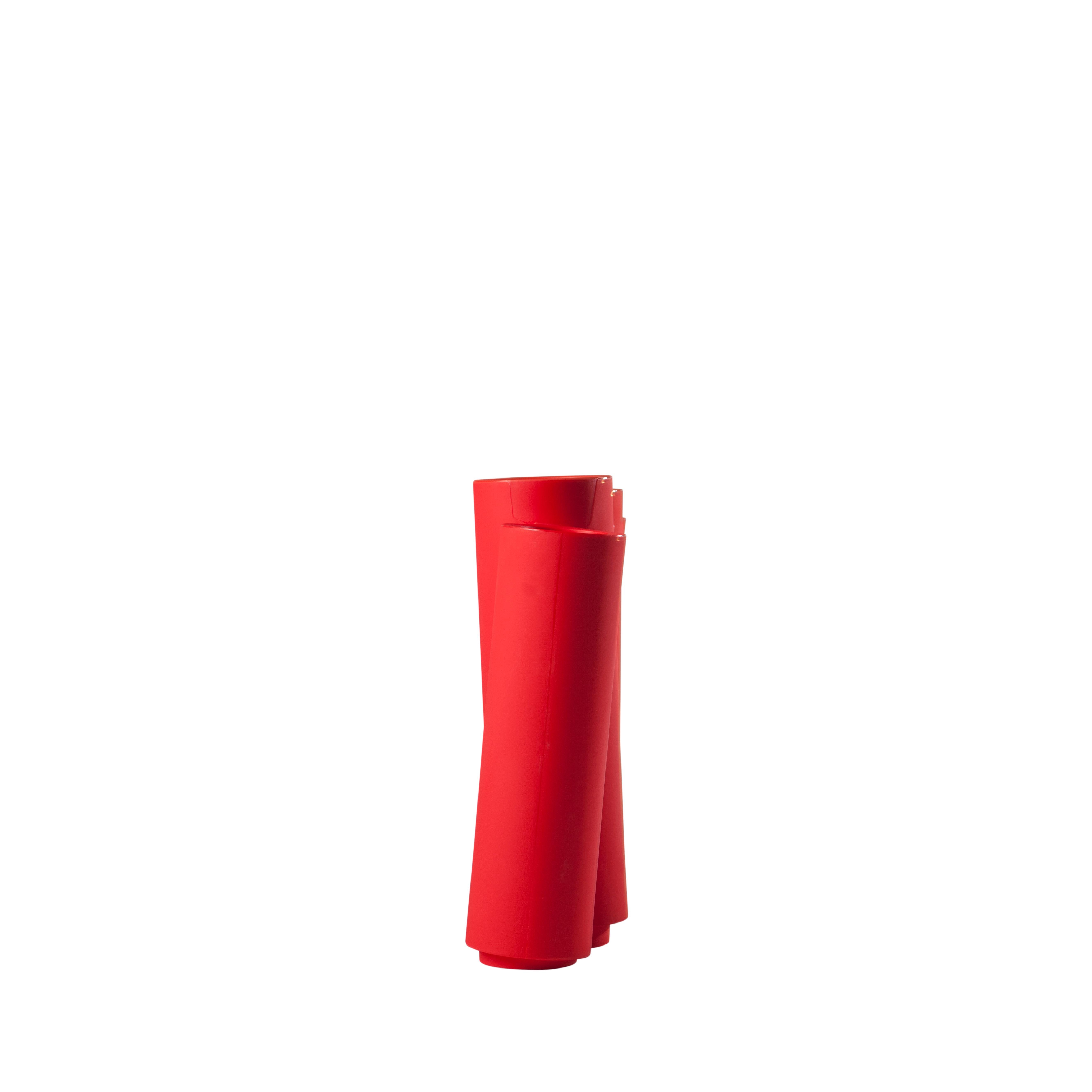 Italian Slide Design Bamboo Cachepot in Flame Red by Tous Les Trois For Sale