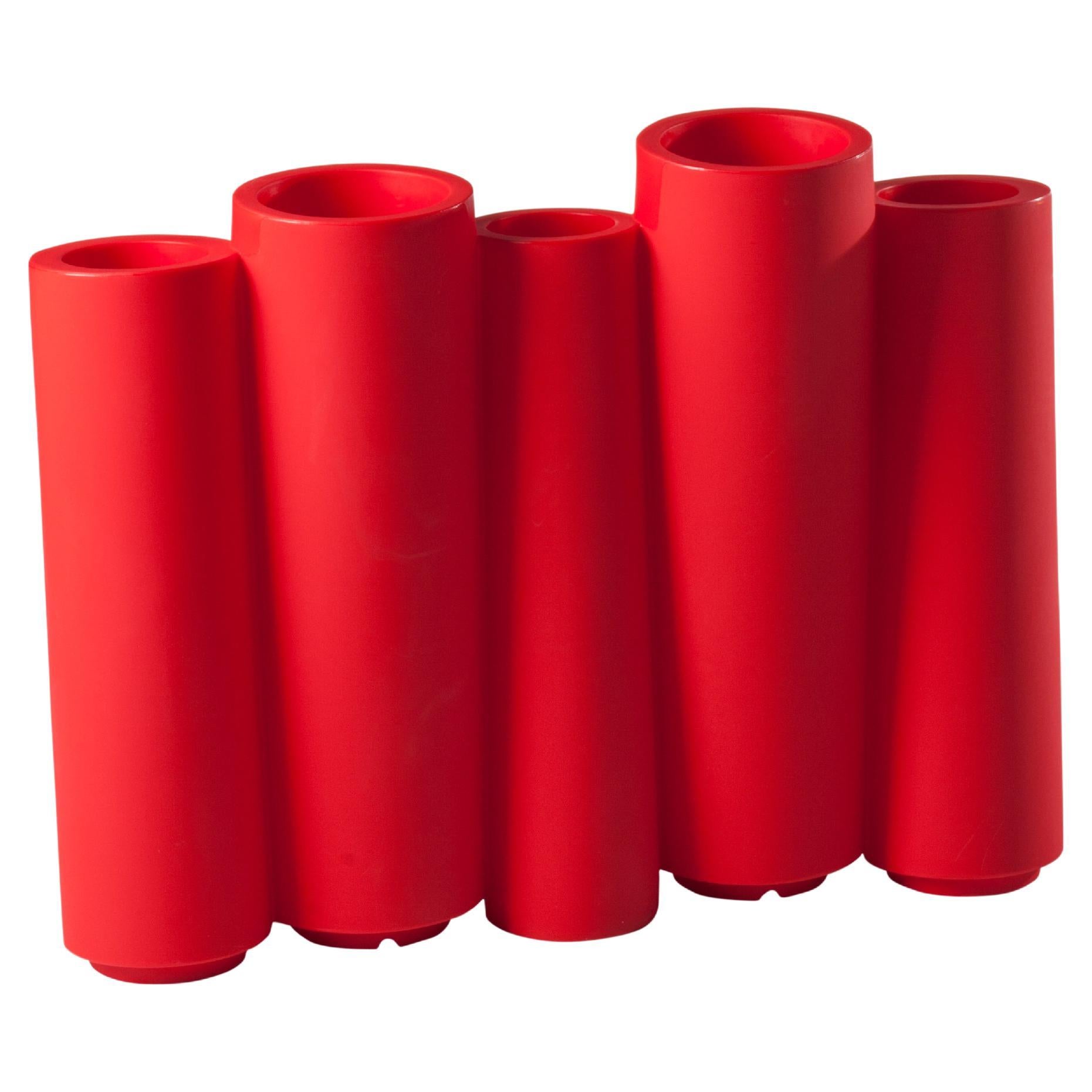 Cache-pot en bambou à motif de glissière rouge flamme de Tous Les Trois en vente