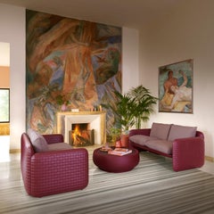 Table d'appoint Slide Design Chubby, base en cuir d'acajou et plateau en wengé