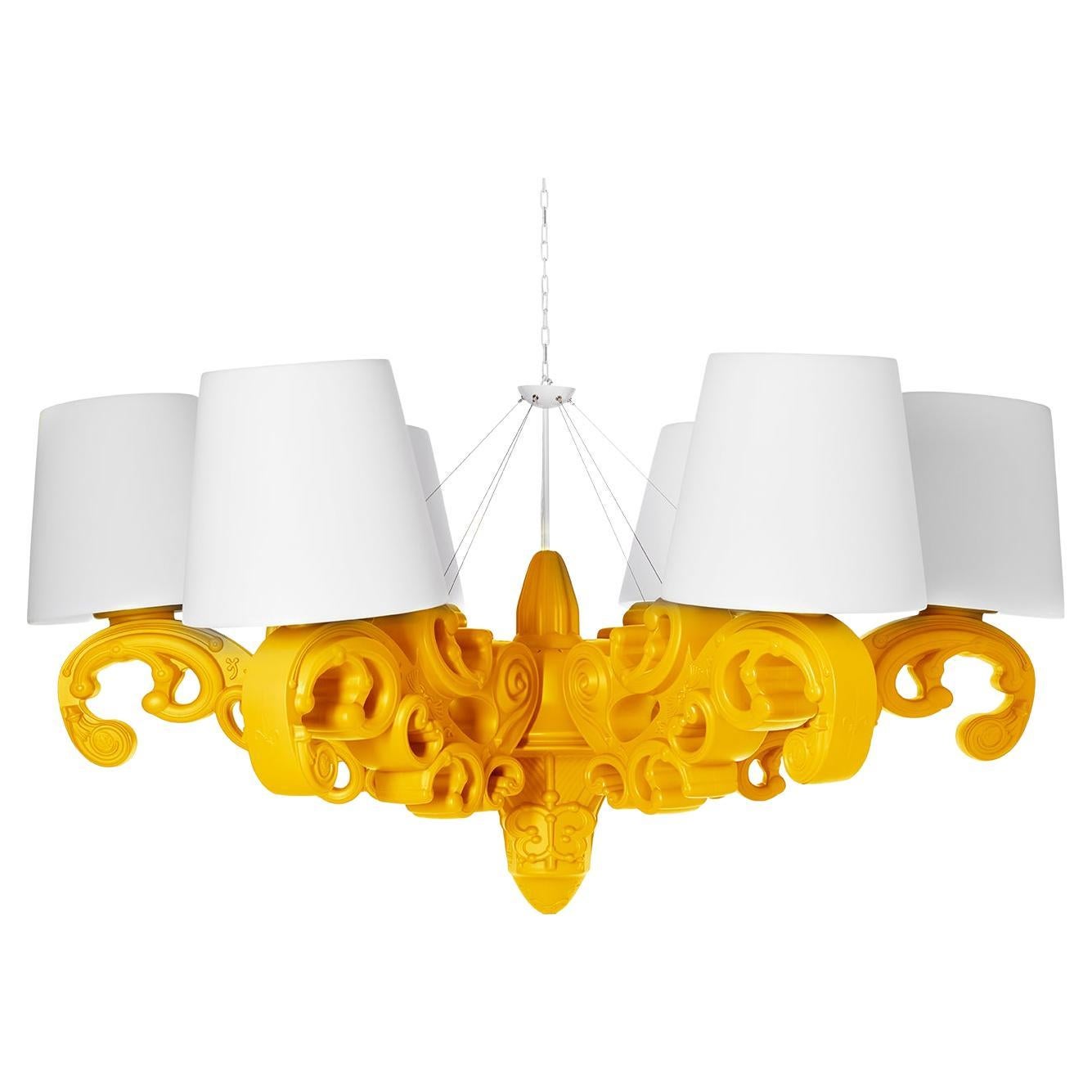 Lampe à suspension couronne d'amour en jaune safran à motifs coulissants de Moro, Pigatti en vente