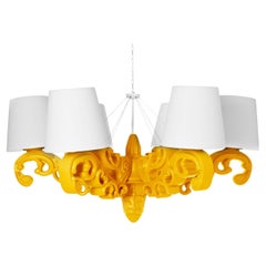 Lampe à suspension couronne d'amour en jaune safran à motifs coulissants de Moro, Pigatti