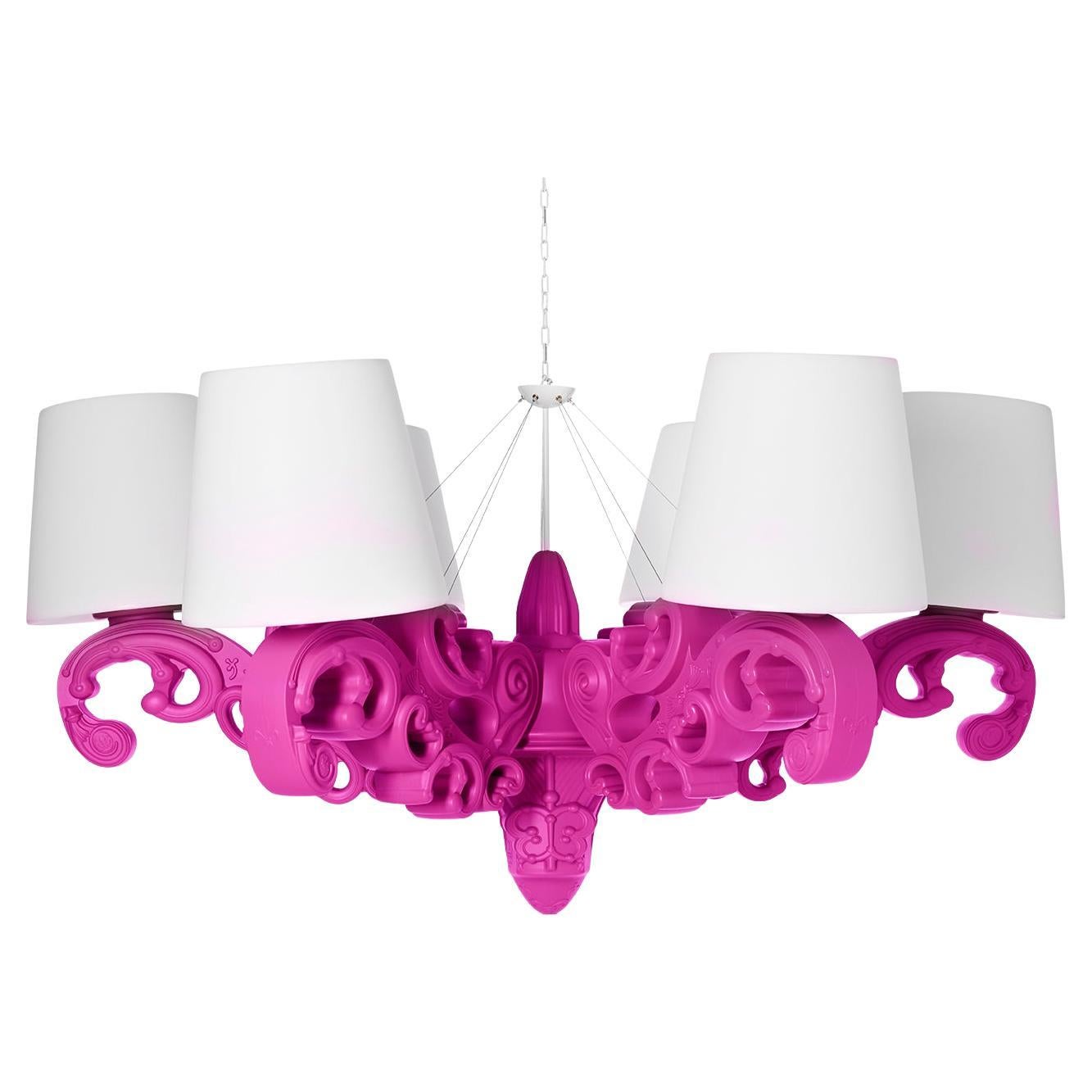 Lampe à suspension couronne d'amour en forme de glissière de couleur fuchsia par Moro, Pigatti