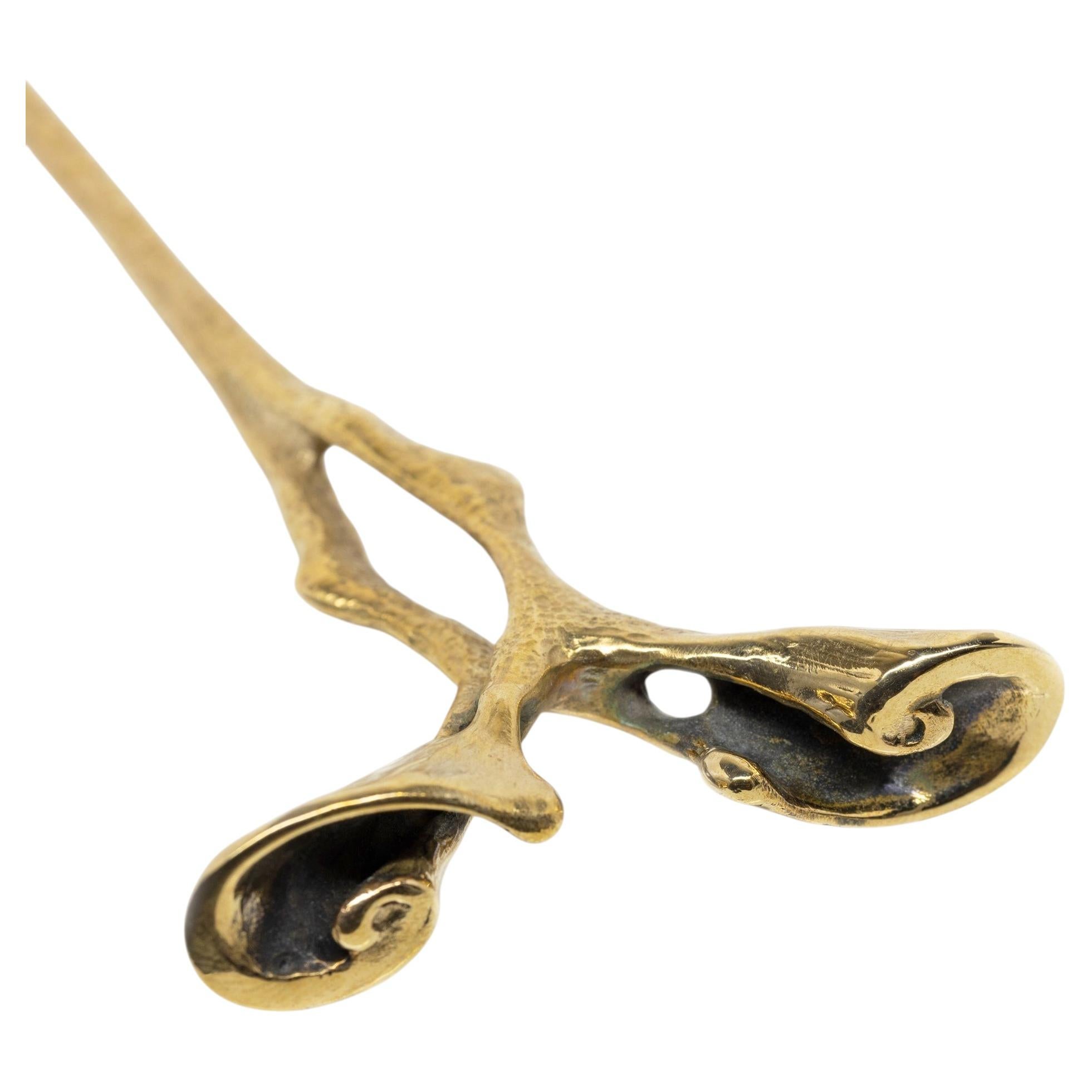 Slide Hair Pin in Yellow Bronze by Kirsten Muenster Jewelry