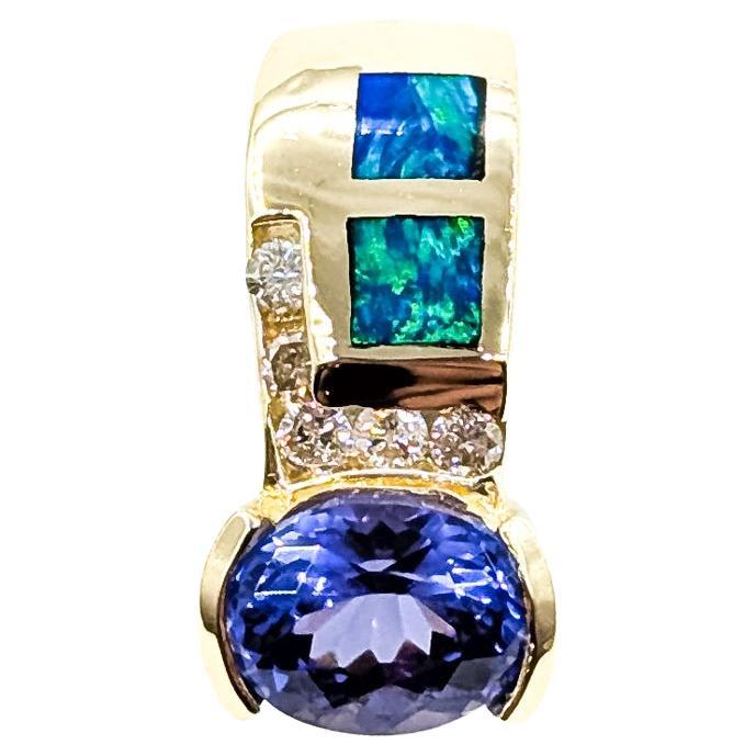 Ciondolo Slide con tanzanite, opale e diamanti in oro giallo 14k in vendita