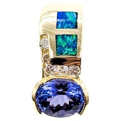 Slide Tanzanite, Opal 
Diamond Pendant in 14k Yellow Gold