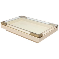 Sliding Coffee Table in Brass, Lucite and Lacquer by Charles Hollis Jones 1970s