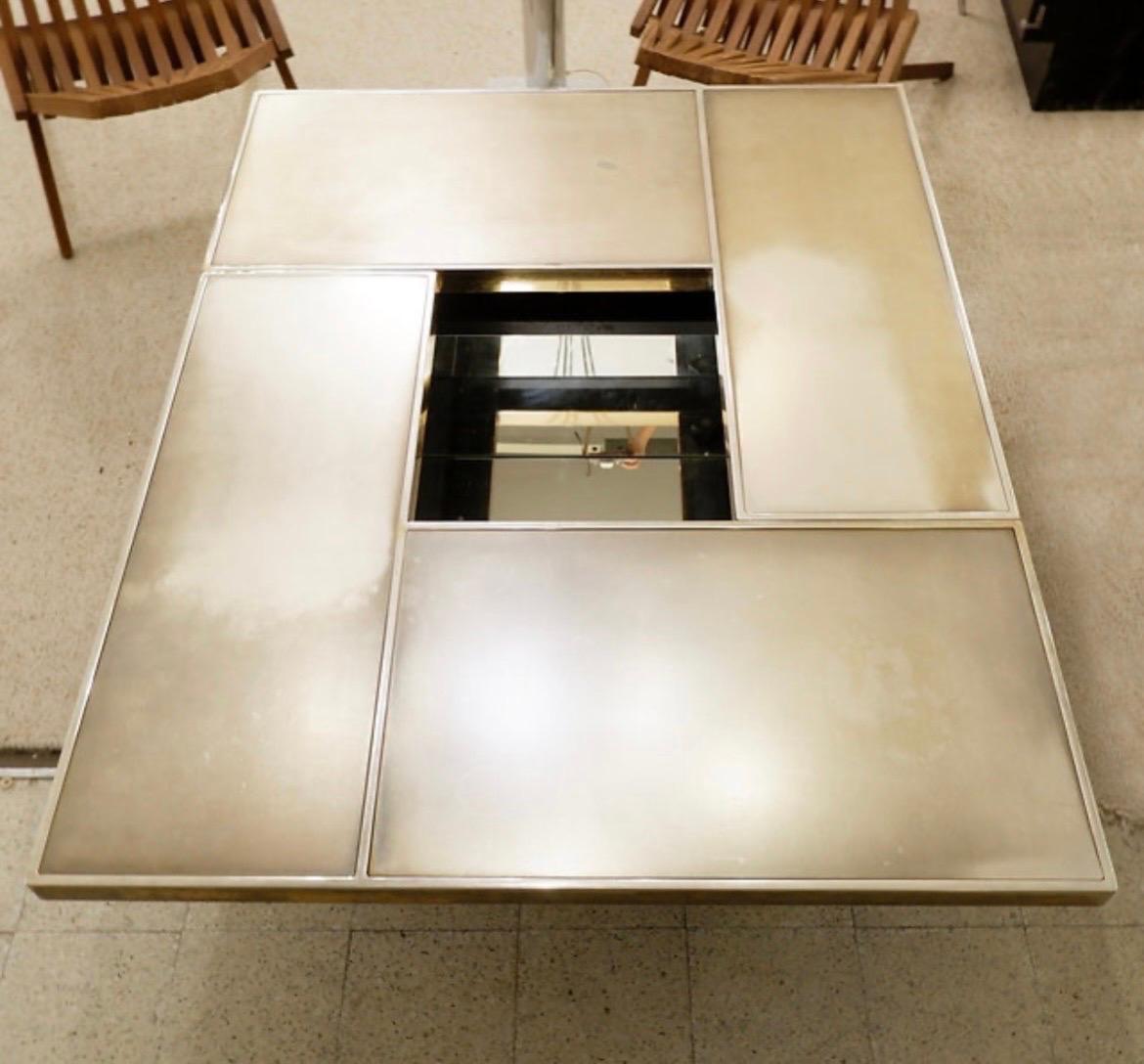 Metal Sliding Coffee Table with Hidden Bar - belgo Chrom 1970s