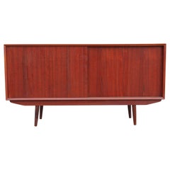 Vintage Sliding Door Danish Teak Sideboard or Credenza with Splayed Legs by Svend Madsen