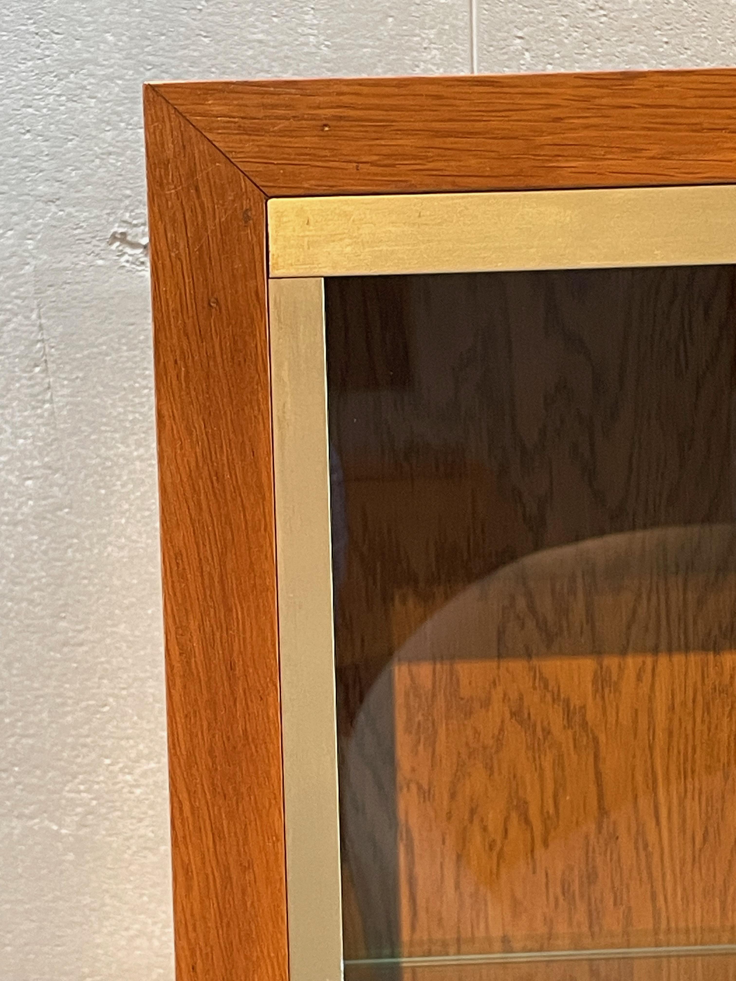 Mid-20th Century Sliding Glass Two Front Door Oak Cabinet, France, 1950s