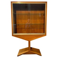 Sliding Glass Two Front Door Oak Cabinet, France, 1950s