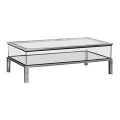 Vintage Sliding Top Table With Shelf And Brass Frame, In The Style Of Maison Jansen, 70s