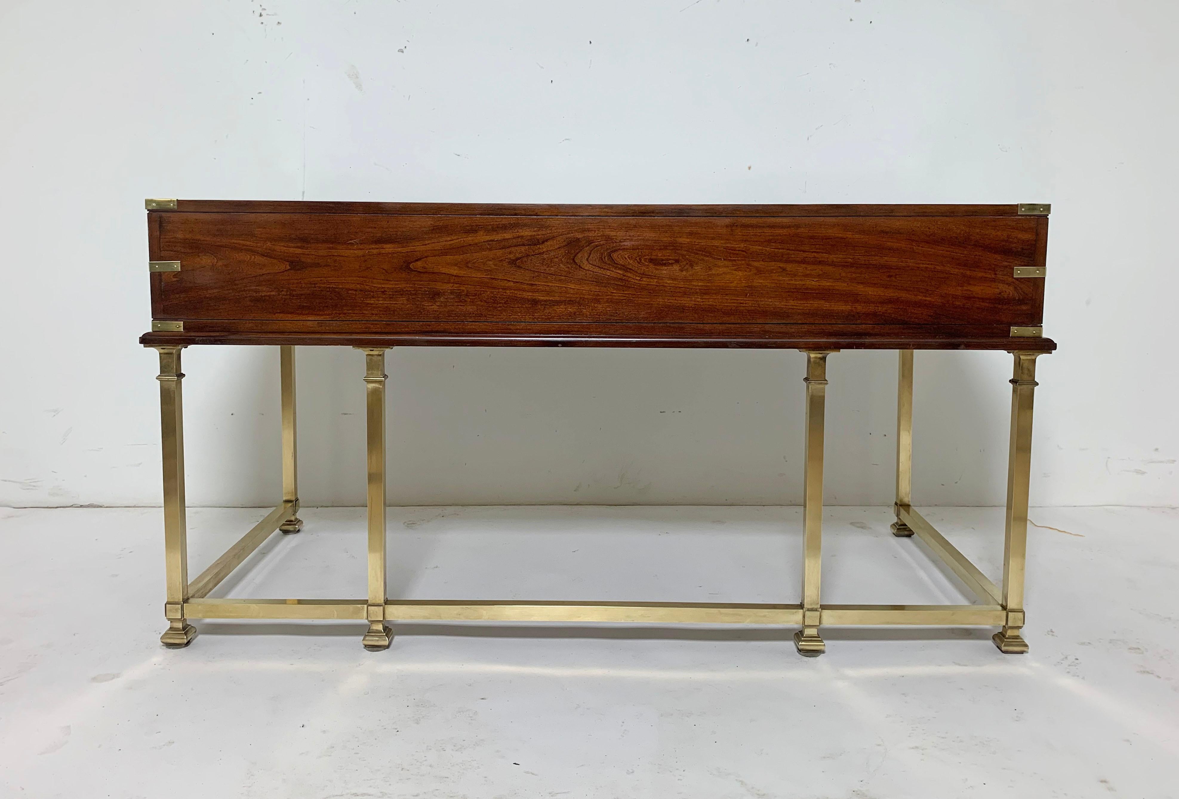 Sligh Furniture Campaign Desk in Brass and Mahogany with Leather Top 3