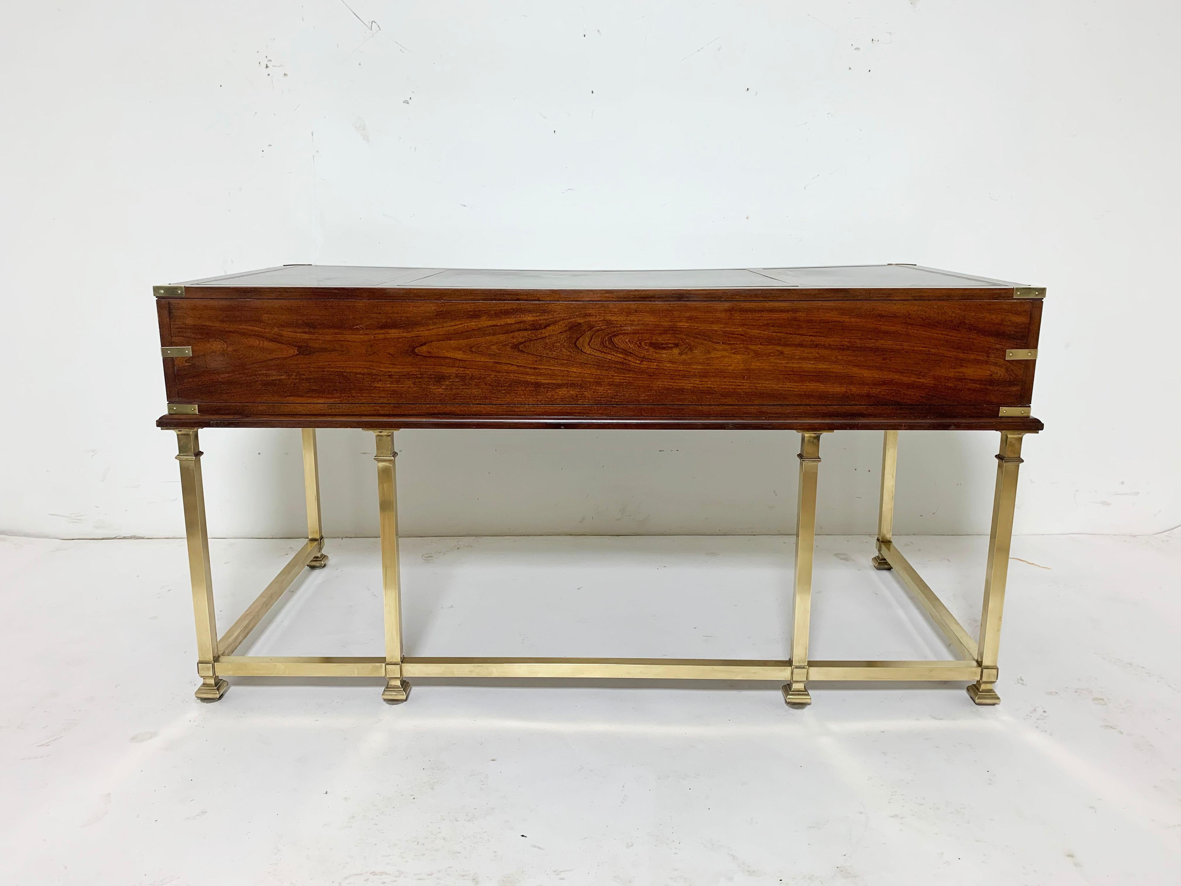 Sligh Furniture Campaign Desk in Brass and Mahogany with Leather Top 4