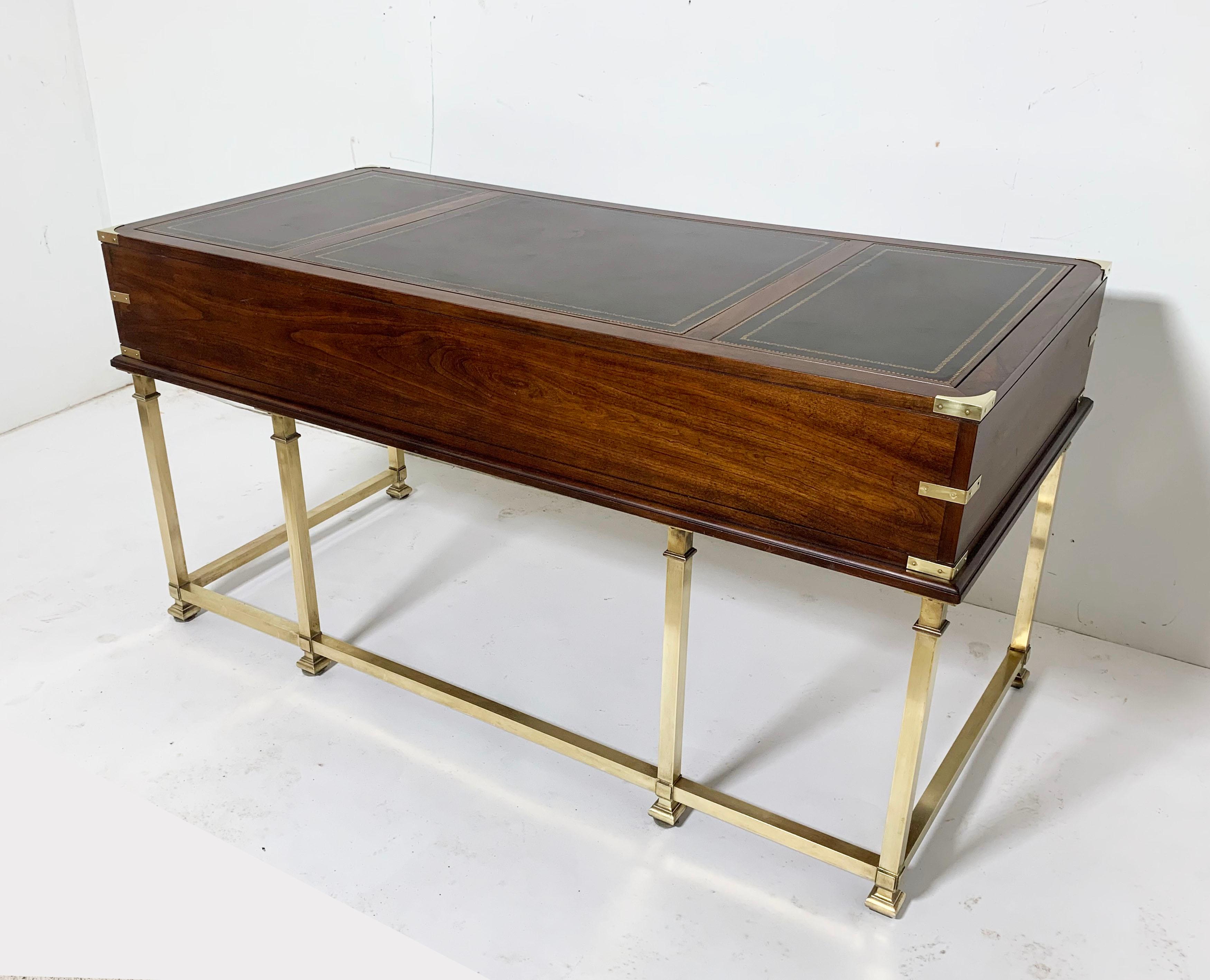 Sligh Furniture Campaign Desk in Brass and Mahogany with Leather Top 5