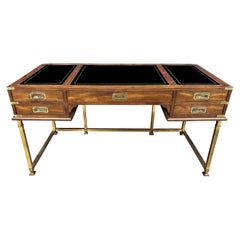 Sligh Furniture Campaign Desk in Leather, Mahogany and Brass