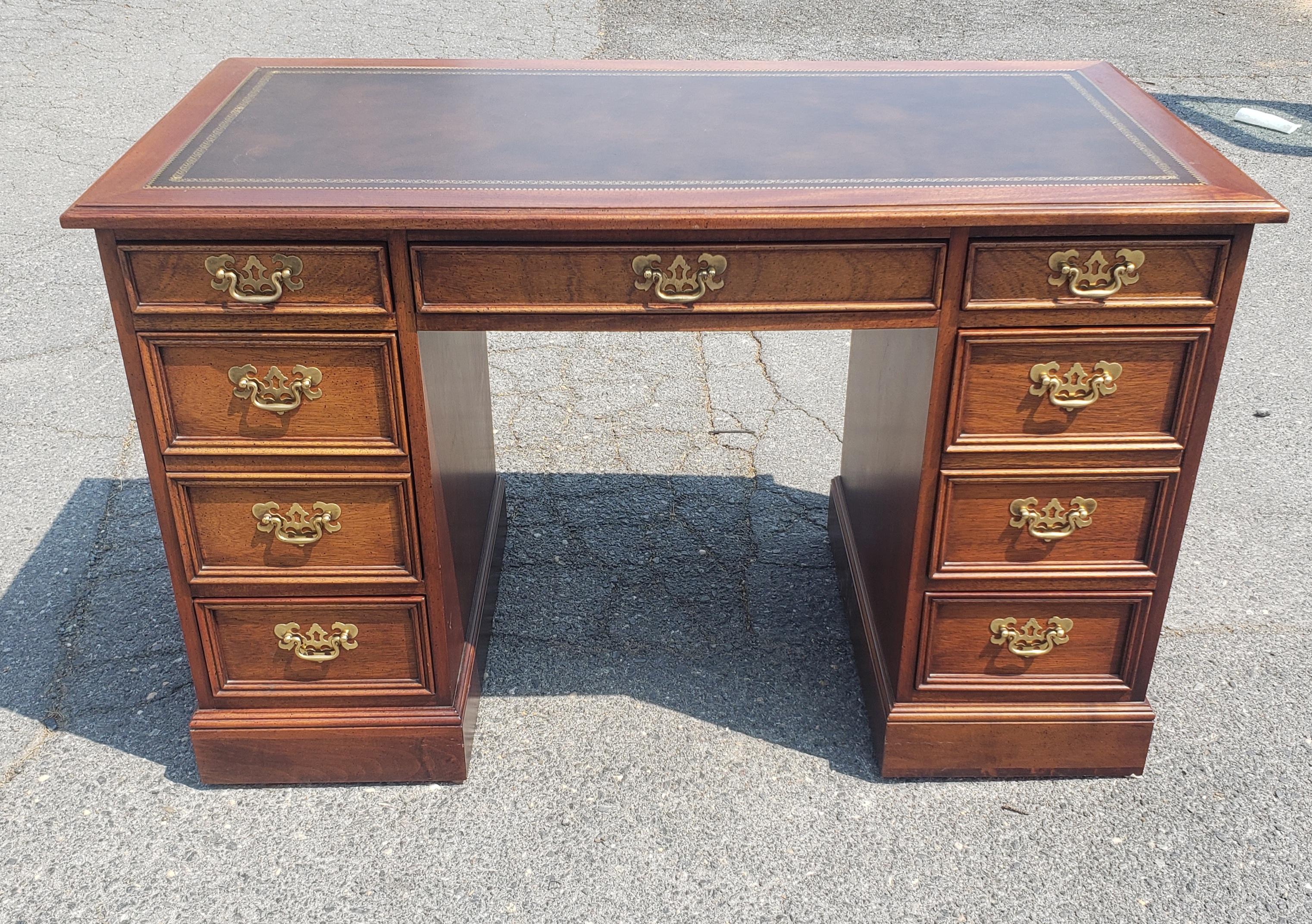 Sligh Furniture Chippendale Mahogany and Tooled Leather Partners Desk with Glass 7