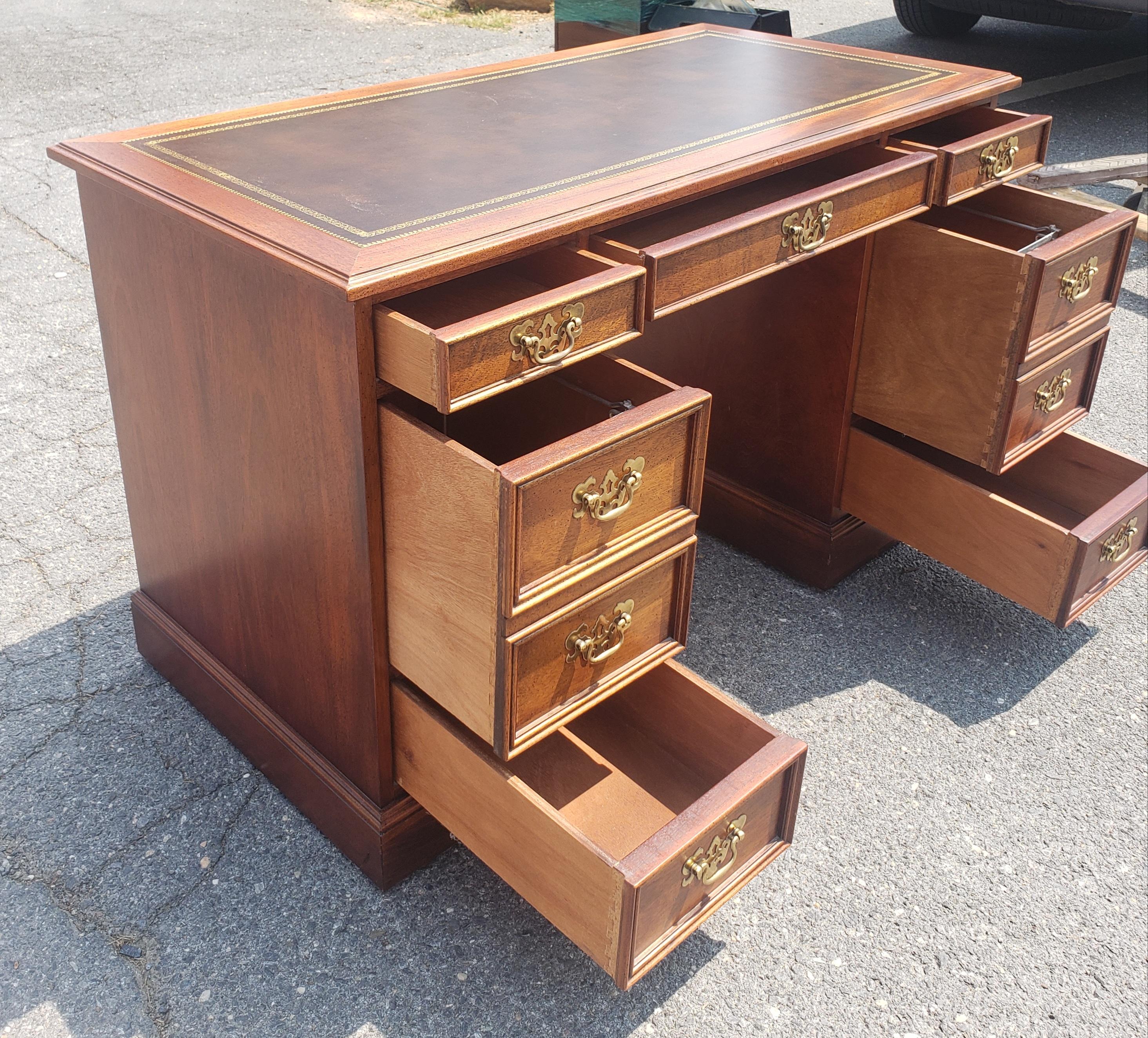 Sligh Furniture Chippendale Mahogany and Tooled Leather Partners Desk with Glass 1
