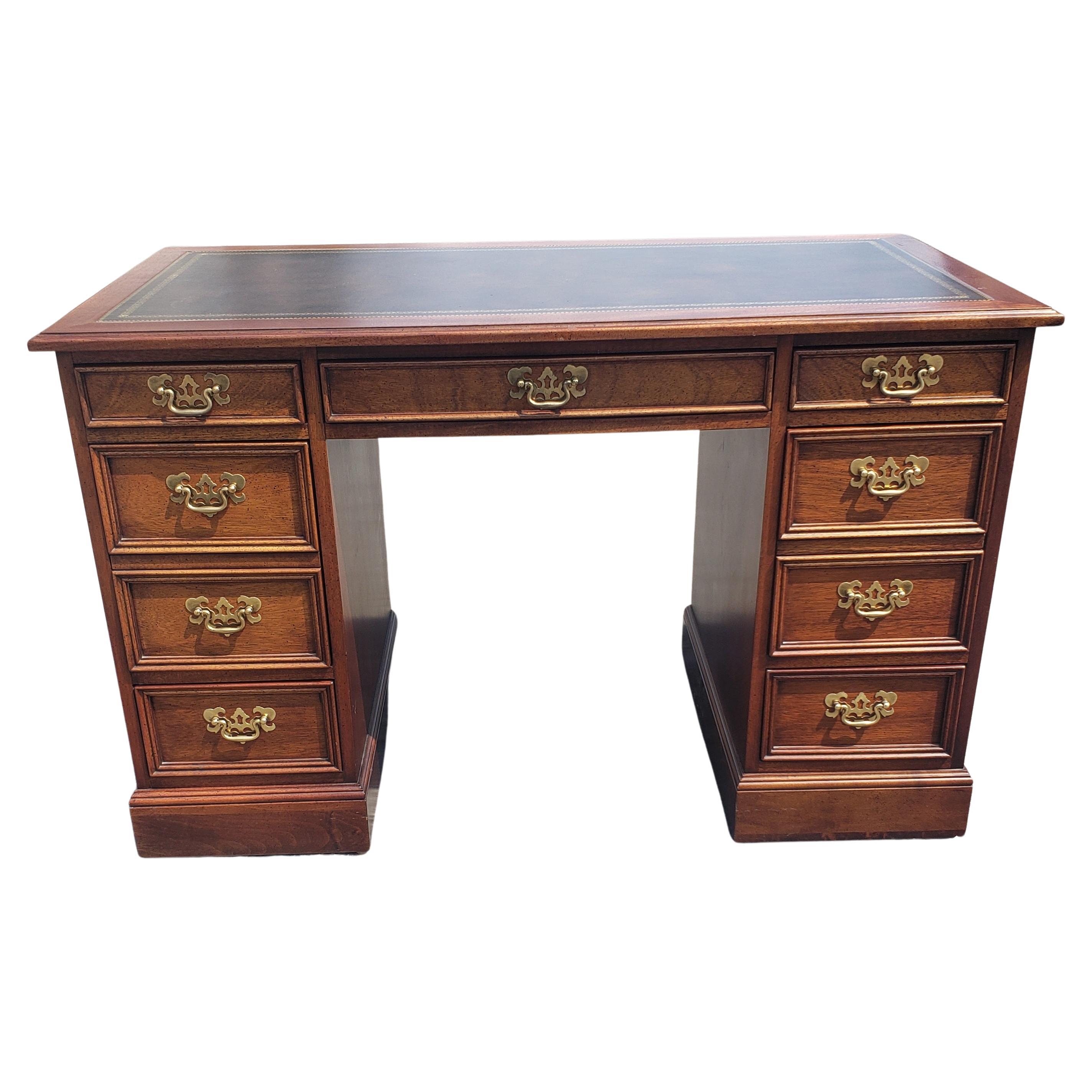 Sligh Furniture Chippendale Mahogany and Tooled Leather Partners Desk with Glass