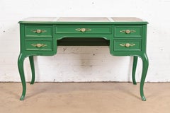 Sligh Furniture French Provincial Louis XV Green Lacquered Leather Top Desk
