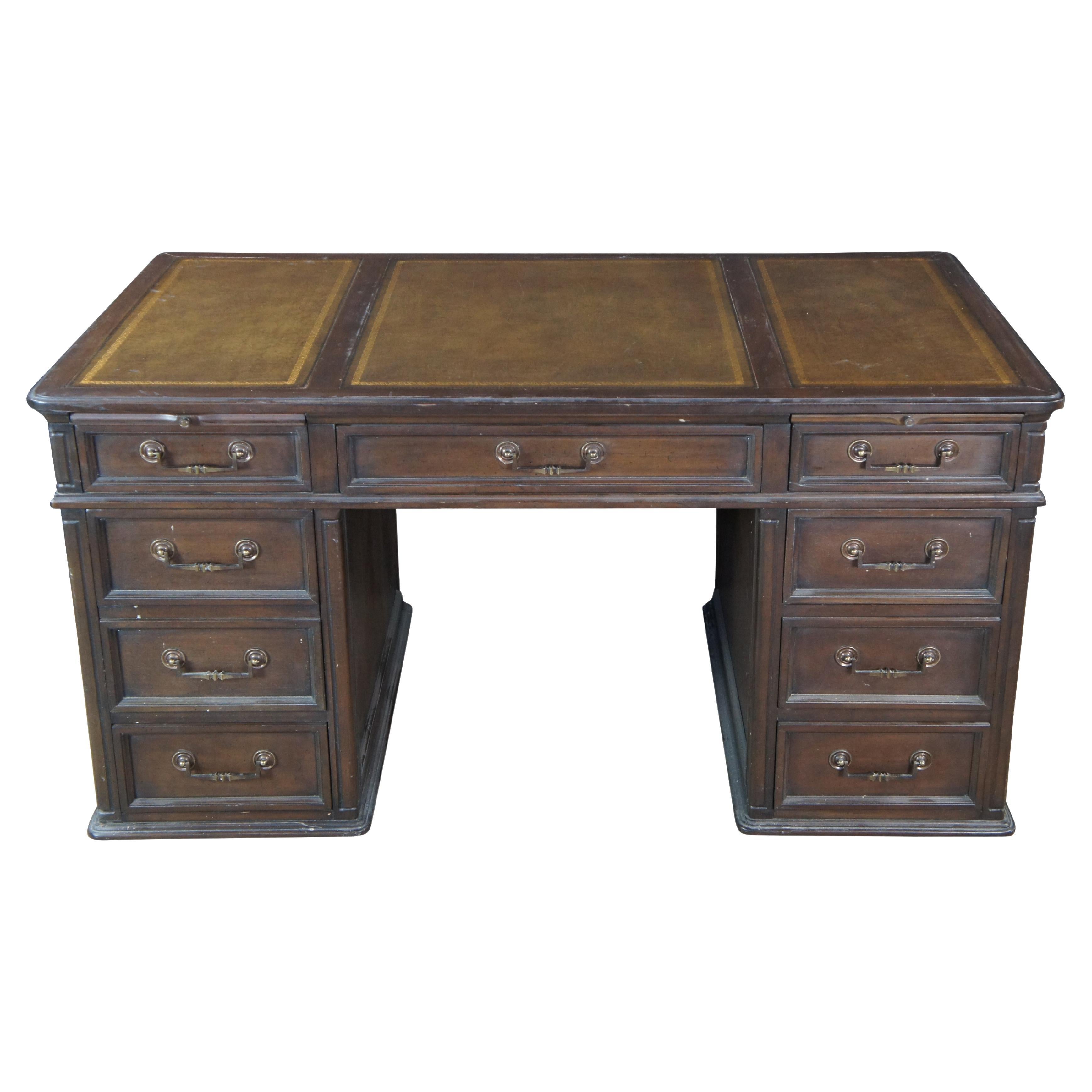 Sligh Furniture Mid Century Tooled Leather Executive Office Library Desk 54"