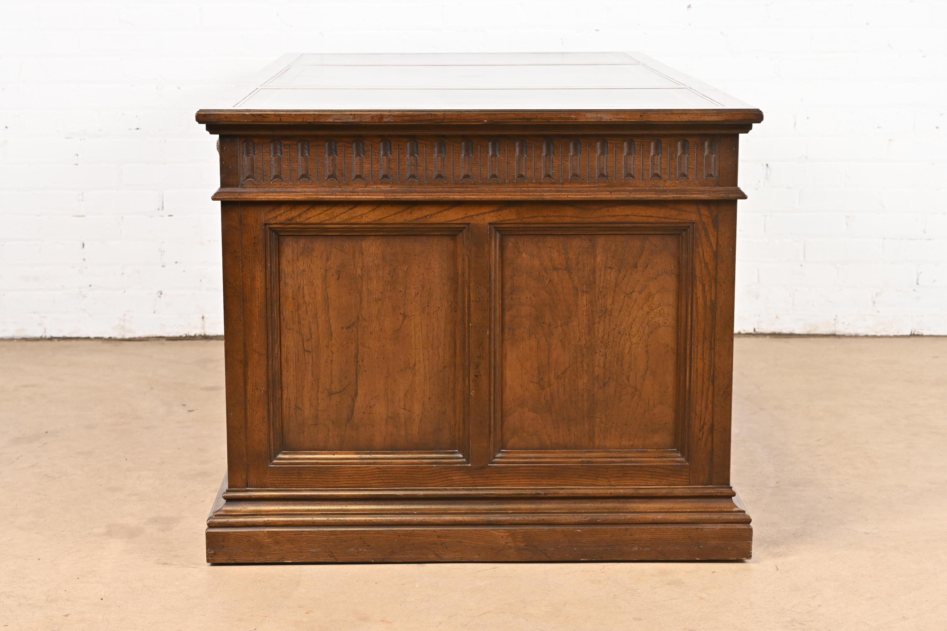 Sligh Furniture Regency Carved Oak Leather Top Executive Desk, Circa 1960s 3