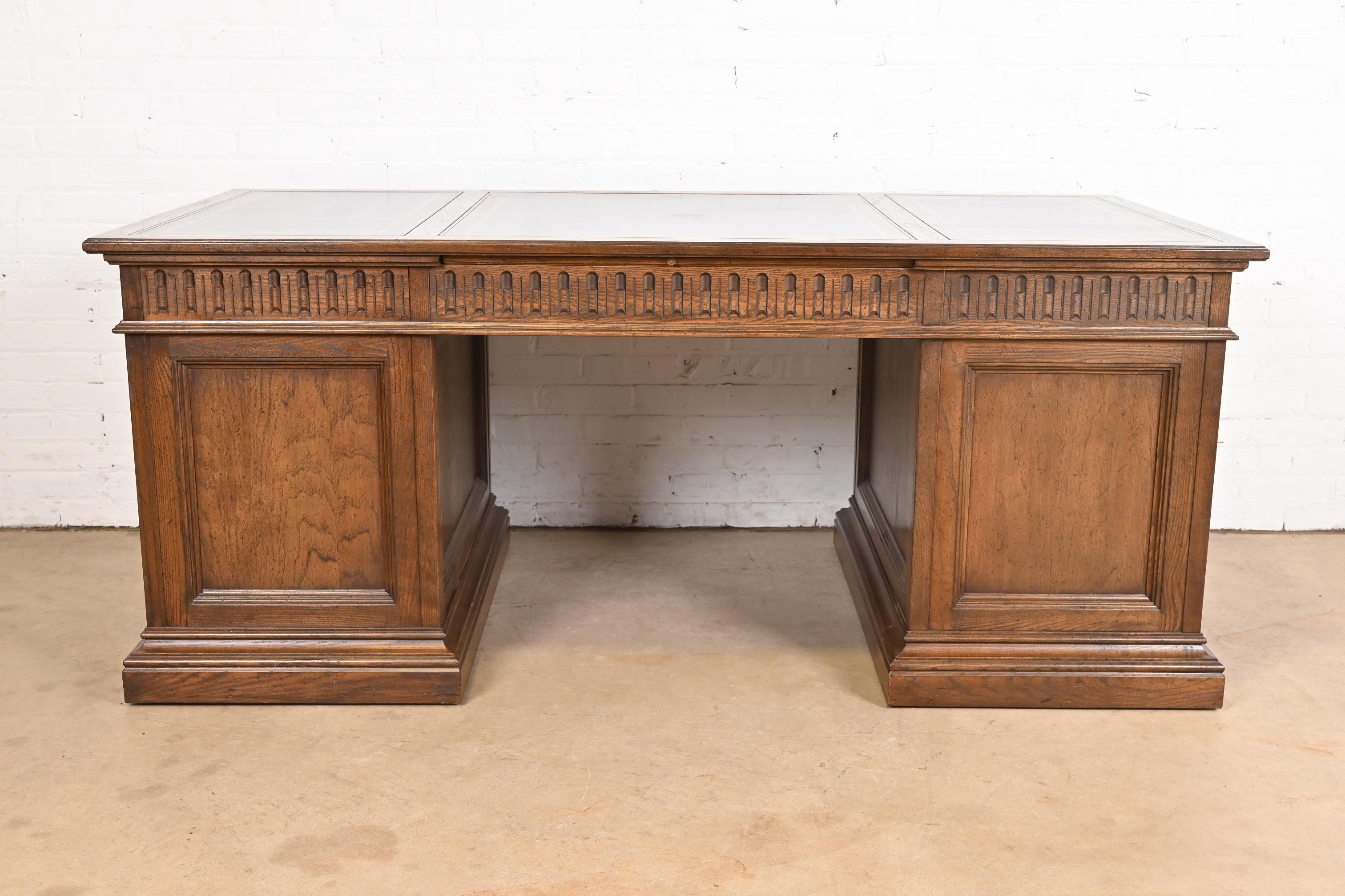 Sligh Furniture Regency Carved Oak Leather Top Executive Desk, Circa 1960s 4