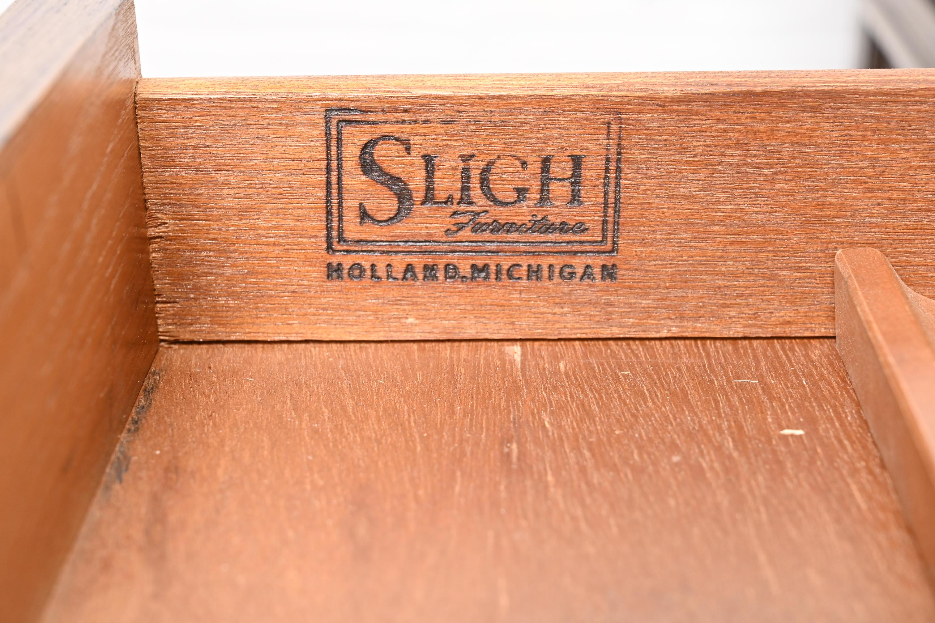 Sligh Furniture Regency Carved Oak Leather Top Executive Desk, Circa 1960s 1