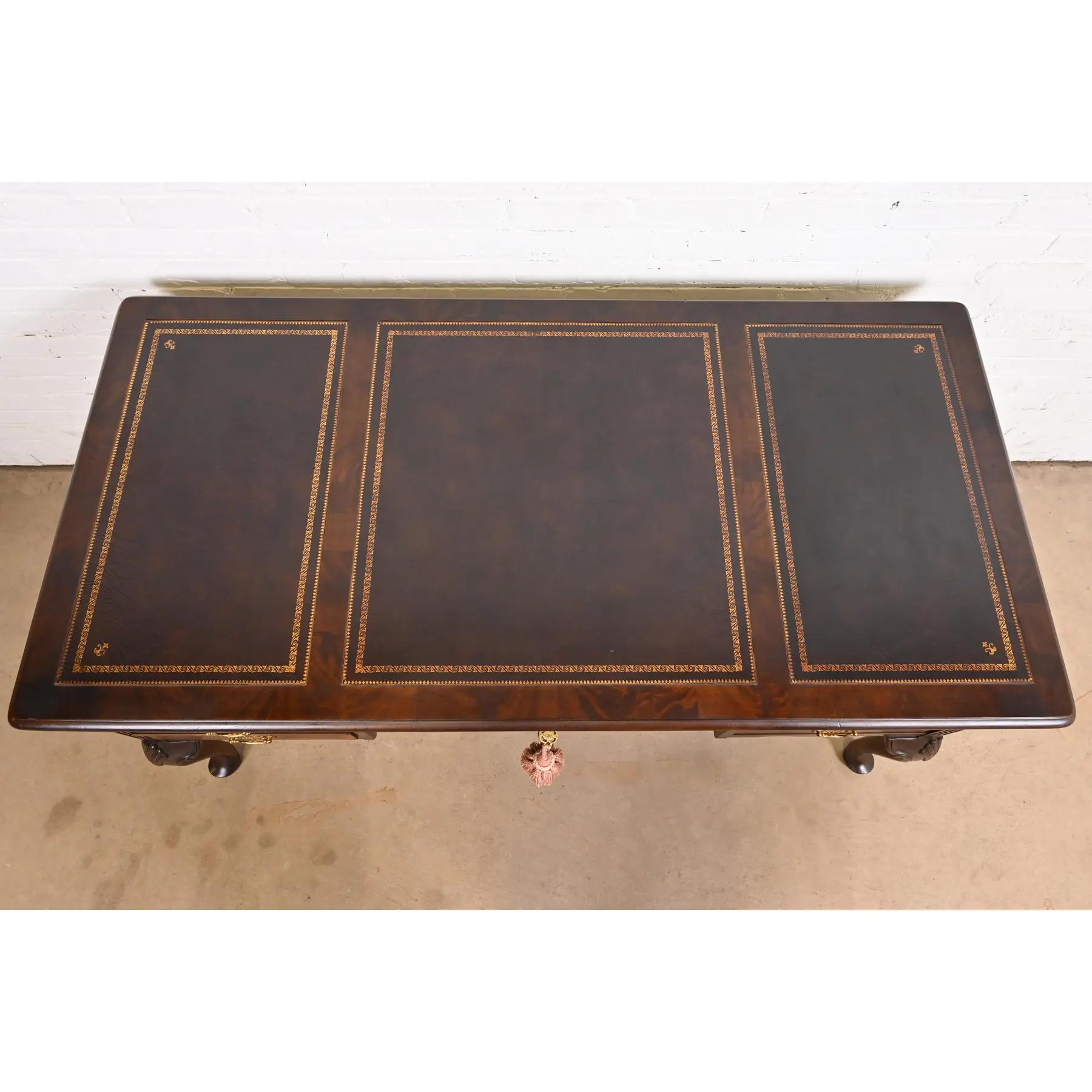 Sligh Georgian Flame Mahogany Leather Top Executive Writing Desk 4