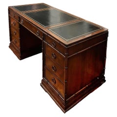Sligh-Lowry Faux Bamboo Campaign Desk, Gilt Trim Leather Top