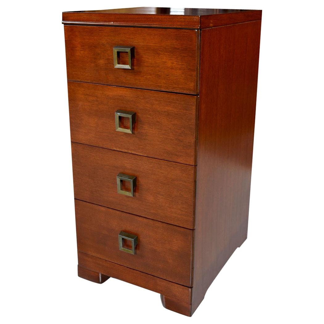 This tall, narrow, chest of drawers by Showers Brothers Furniture serve as a great space saving storage solution. Use the slim but tall chests as nightstands, lingerie chests, linen drawers or a jewelry chest. These pieces at the intersection of Art