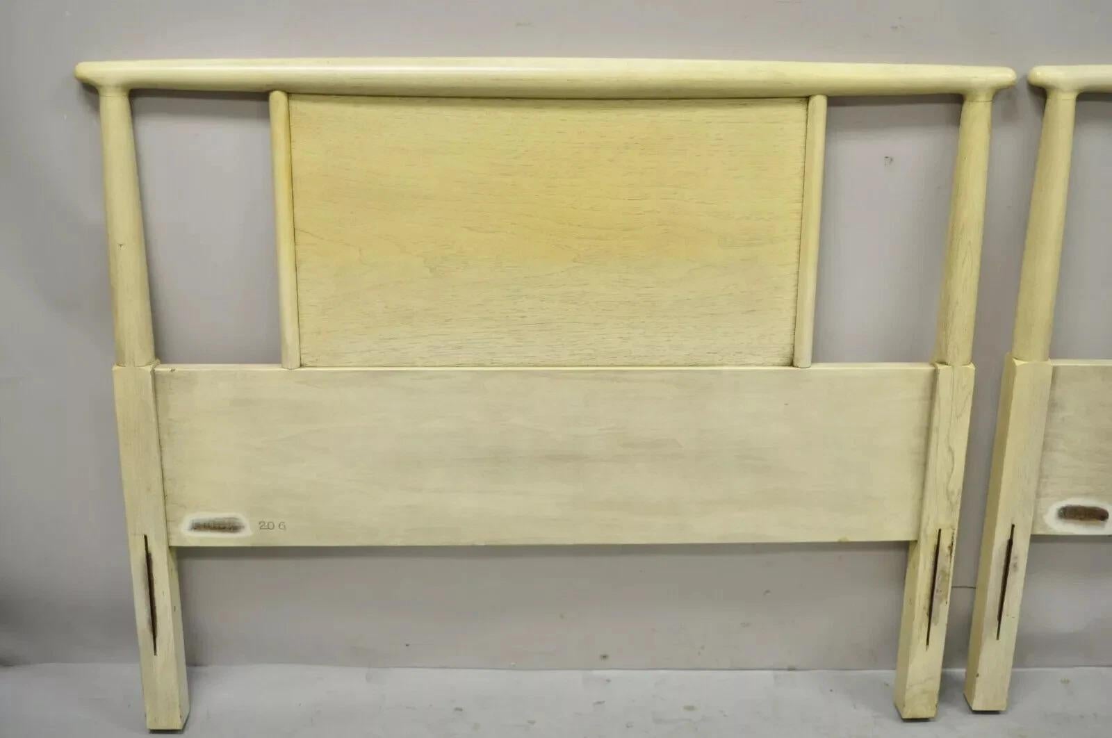 Vintage Mid Century Modern Mahogany Modernist Single Twin Bed Headboards by Sligh - a Pair. Item features solid wood construction, beautiful wood grain, original label, clean modernist lines. Circa Mid 20th Century. Measurements: 33.5