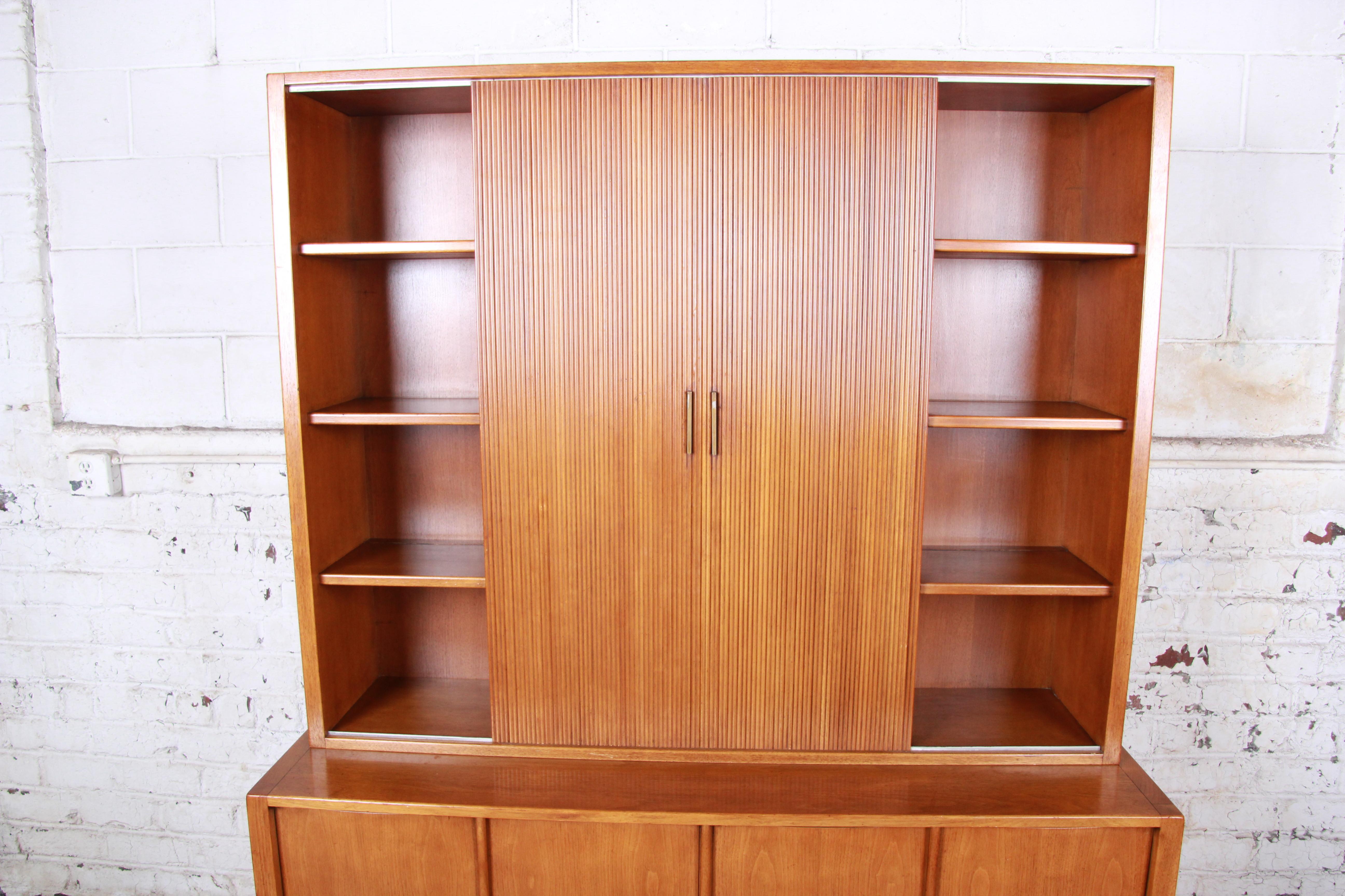 Sligh Mid-Century Modern Walnut Sideboard Credenza with Bookcase Hutch, 1950s 1