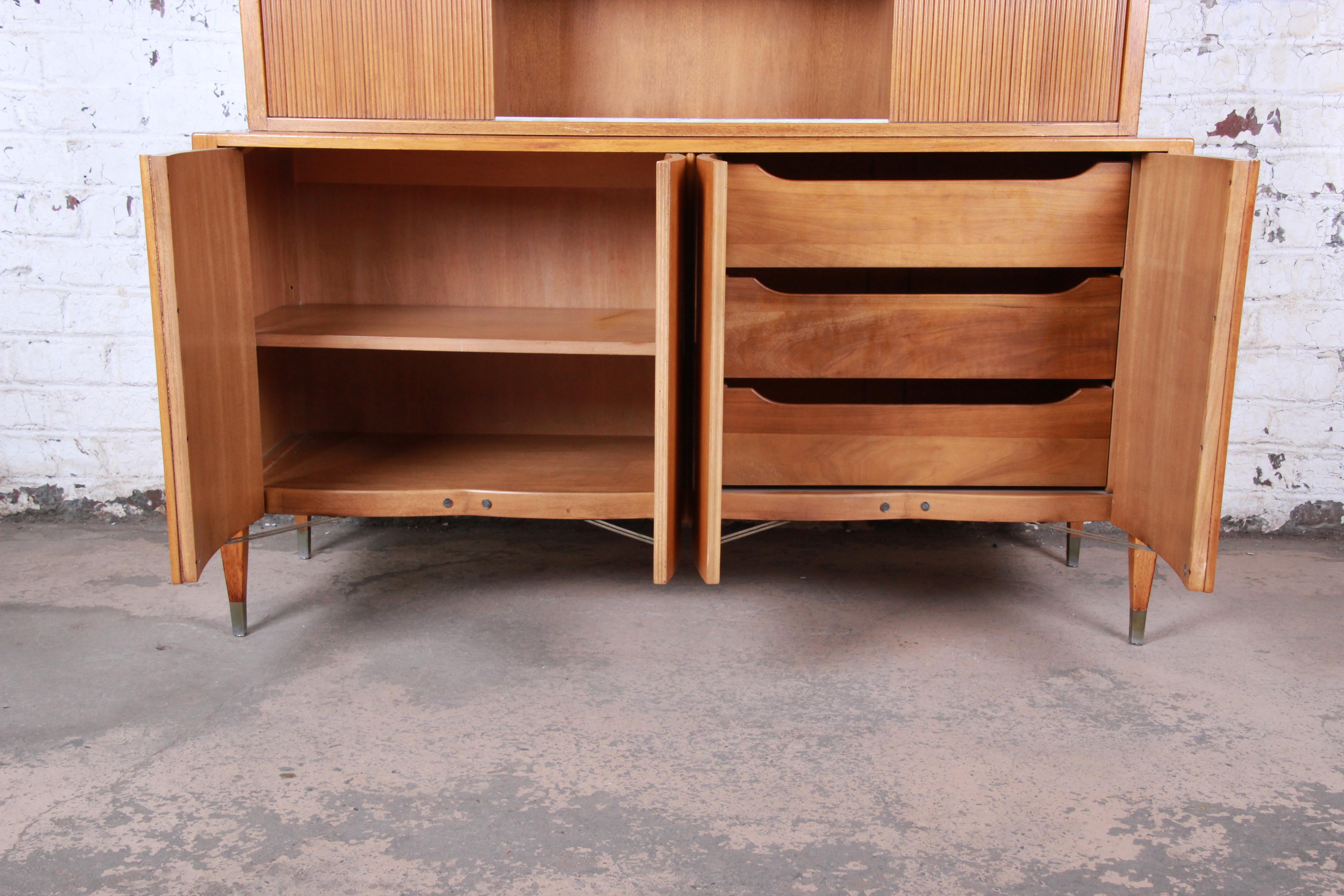 Sligh Mid-Century Modern Walnut Sideboard Credenza with Bookcase Hutch, 1950s 2