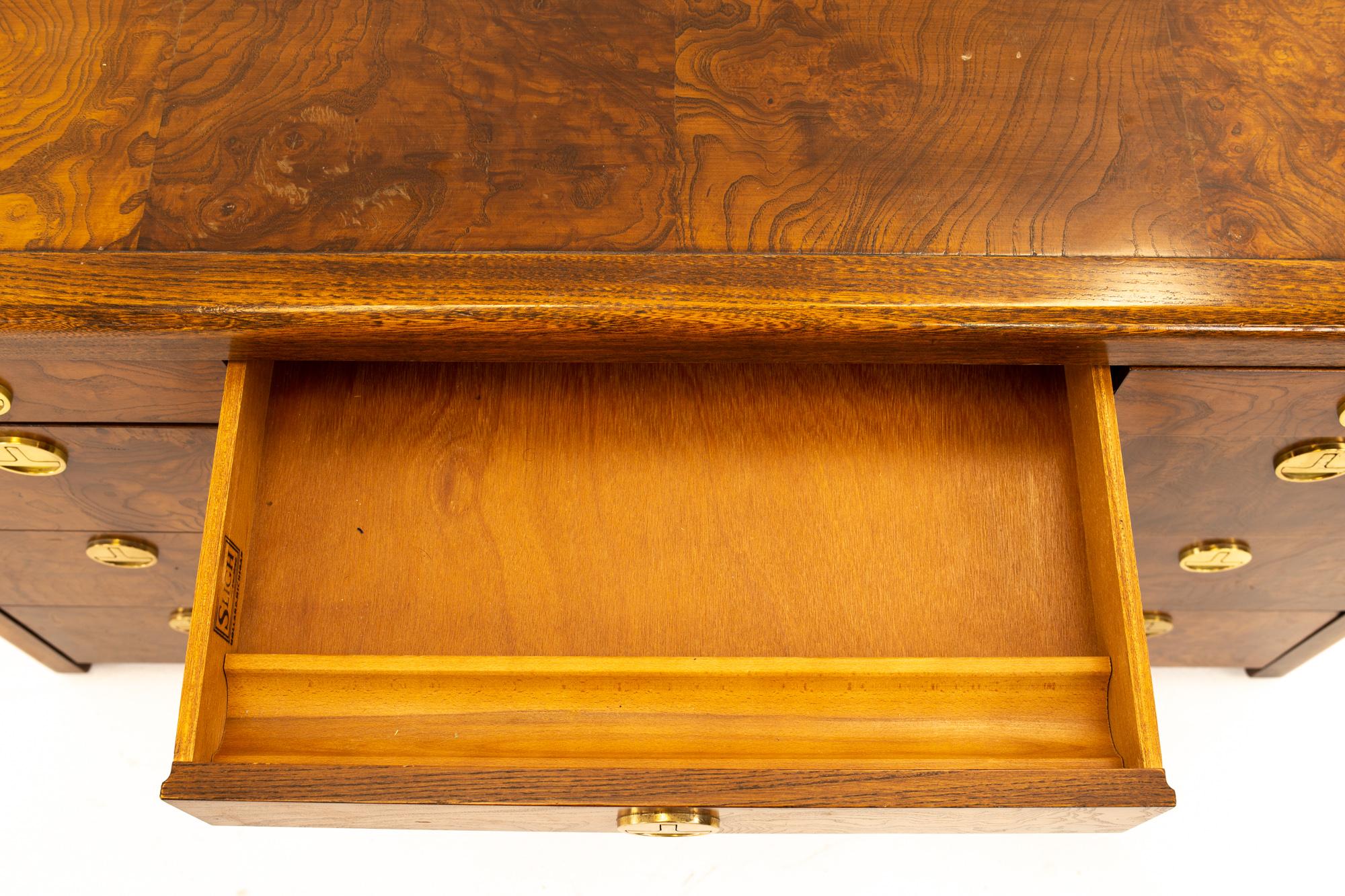 Sligh Midcentury 9-Drawer Burl Wood Desk 3