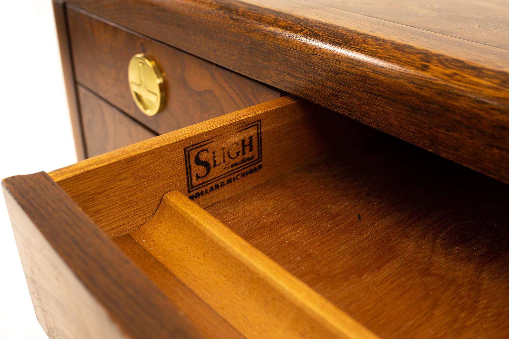 Sligh Midcentury 9-Drawer Burl Wood Desk 4