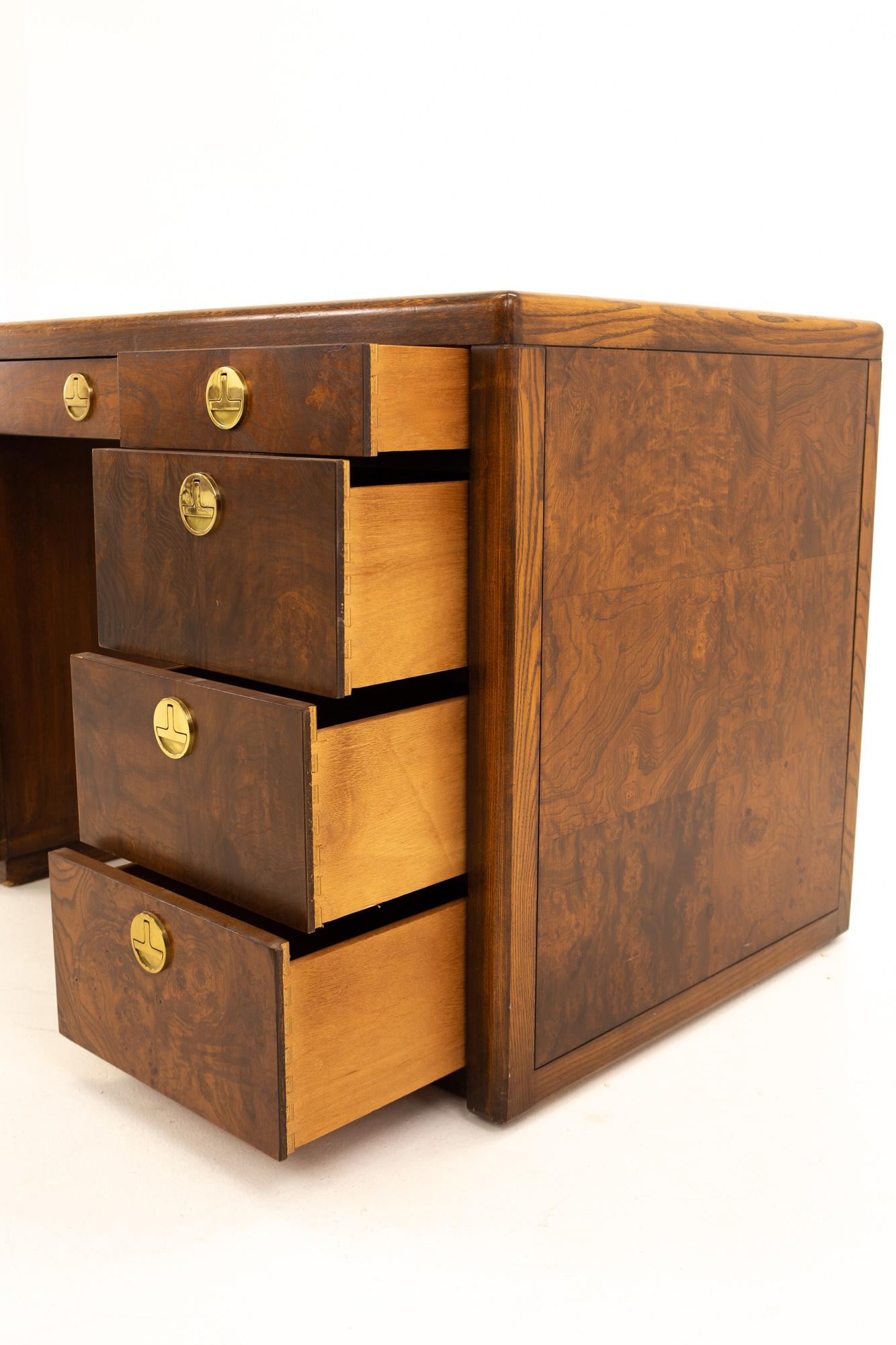 Mid-Century Modern Sligh Midcentury 9-Drawer Burl Wood Desk