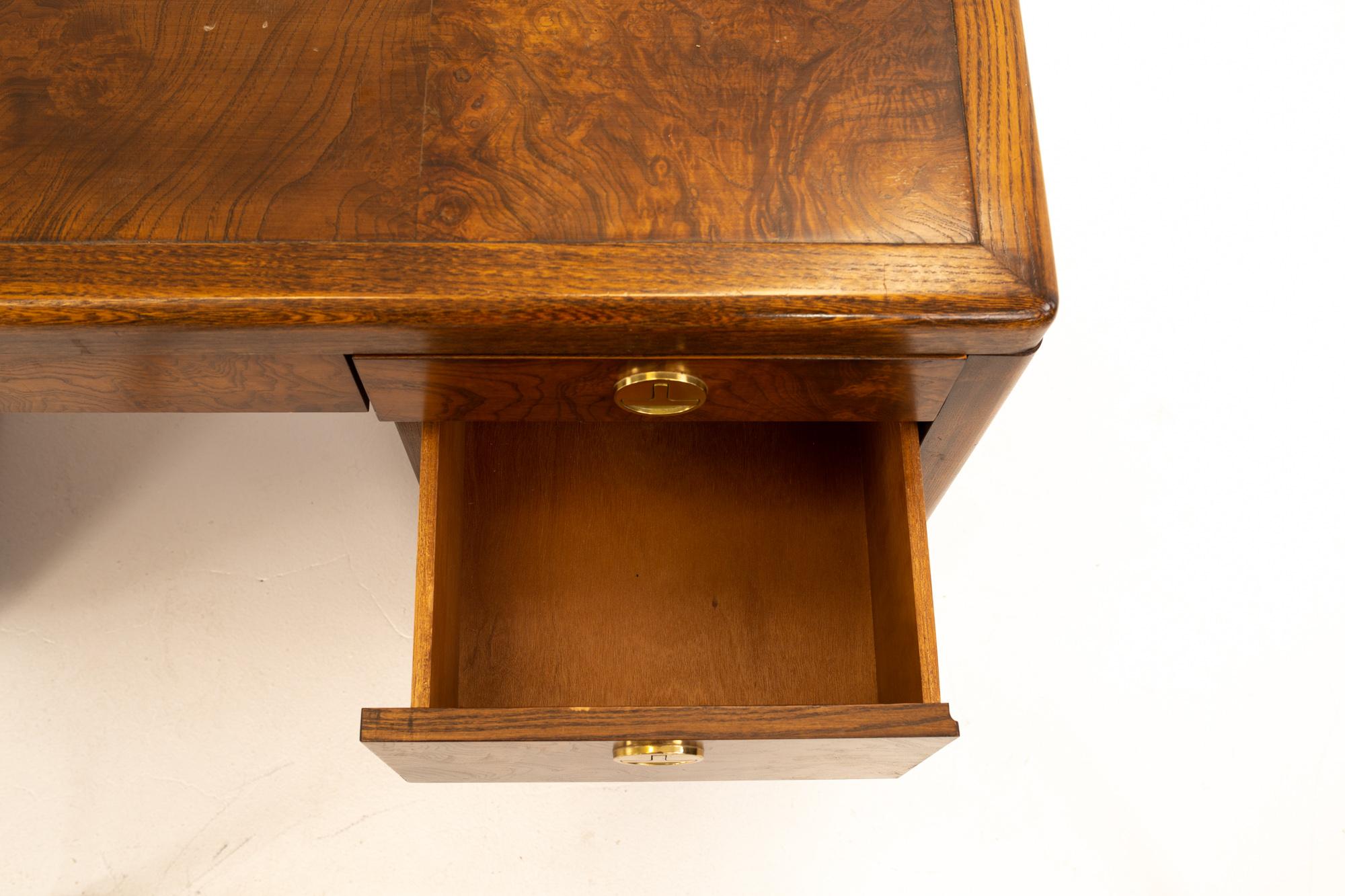 Sligh Midcentury 9-Drawer Burl Wood Desk 2