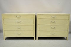 Sligh Vintage Mid Century 4 Drawer Painted Cerused Bachelor Chest Dresser - Pair