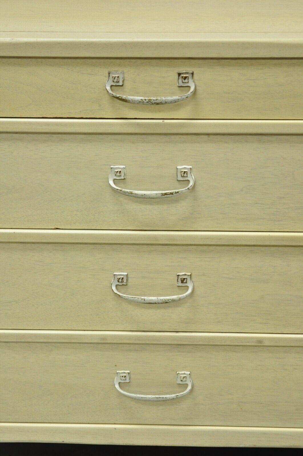 Mid-Century Modern Sligh Vintage Mid Century 4 Drawer Painted Cerused Bachelor Chest Dresser - Pair