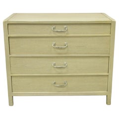 Sligh Vintage Mid Century Modern 4 Drawer Painted Cerused Bachelor Chest Dresser