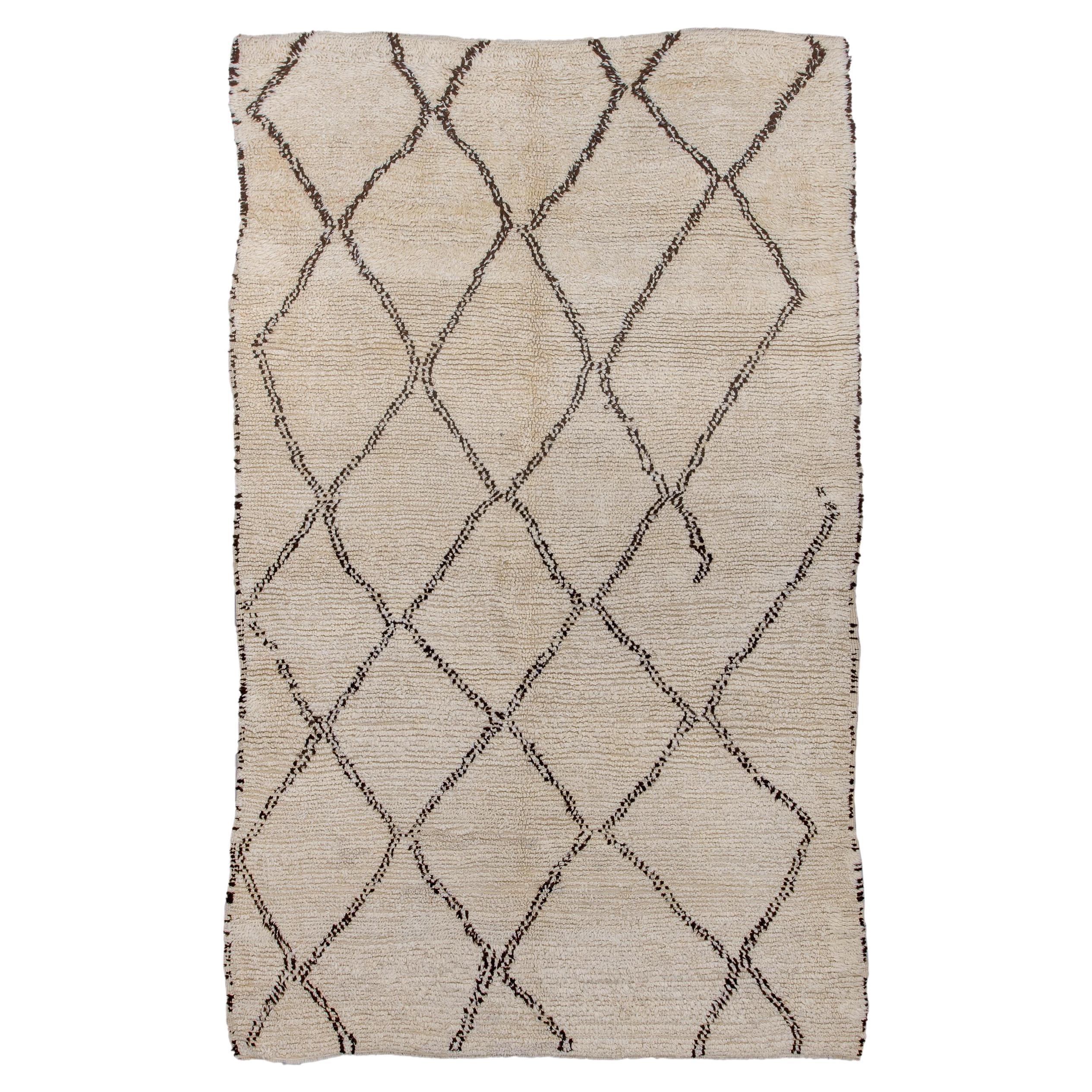 Slightly Broken Trellis Ivory Wool Moroccan For Sale