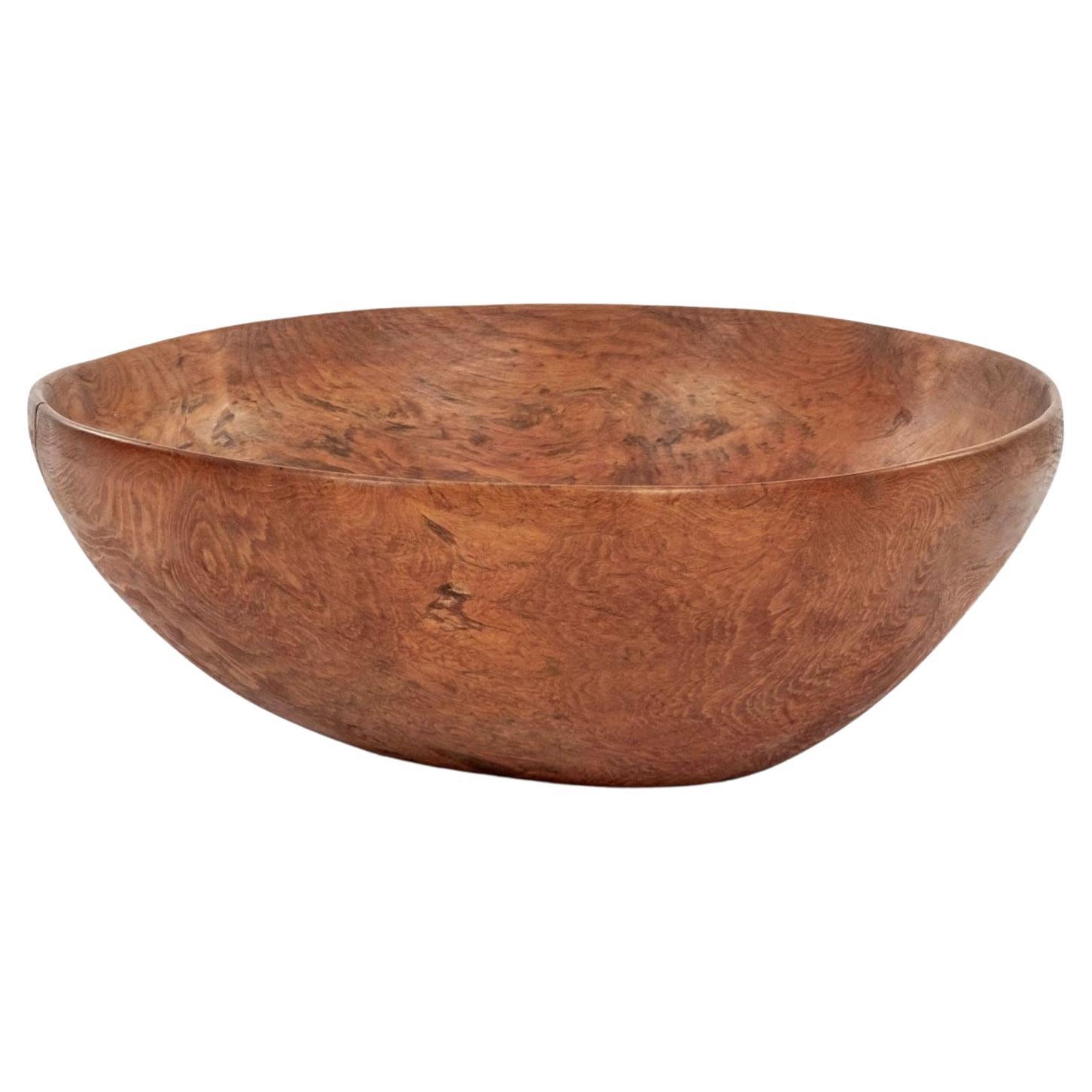 Slightly Organic Oval-Shape Swedish Dugout bowl Covered in remnants of Red Paint For Sale