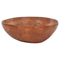 Antique Slightly Organic Oval-Shape Swedish Dugout bowl Covered in remnants of Red Paint