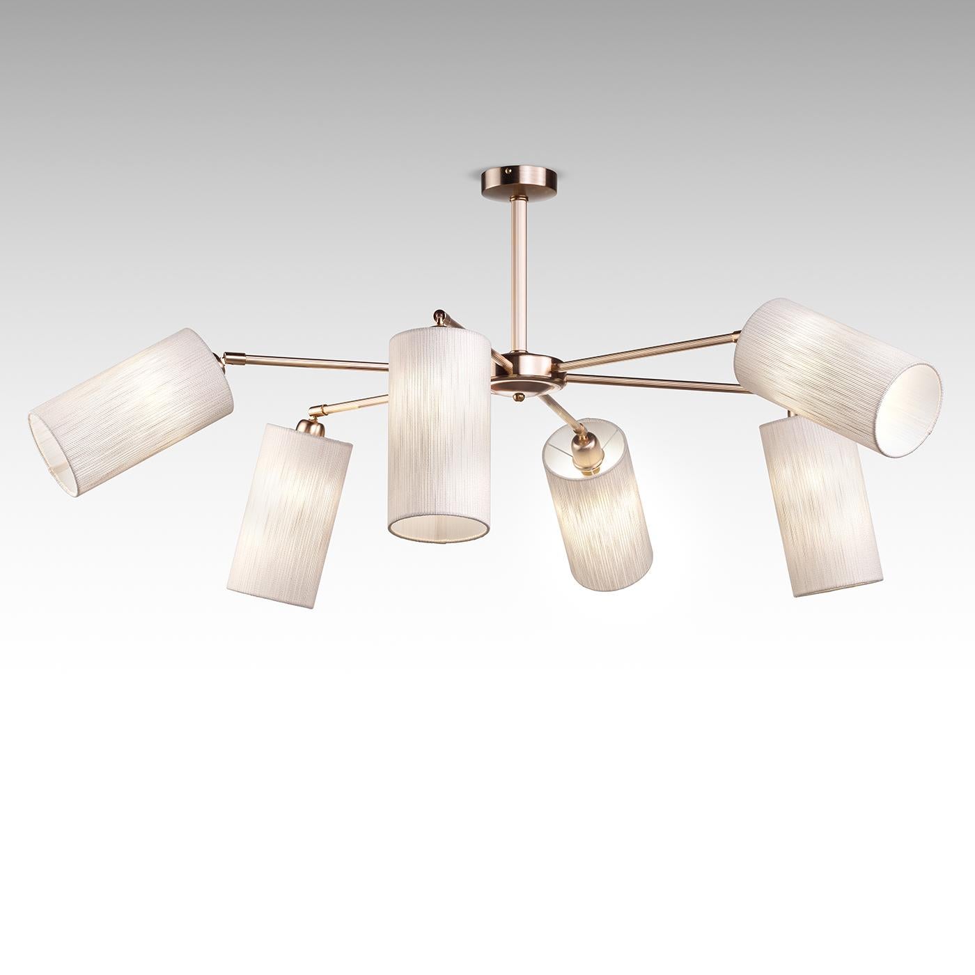 Slim 6-light Beige Brass Tube Chandelier by Il Paralume Marina In New Condition For Sale In Milan, IT